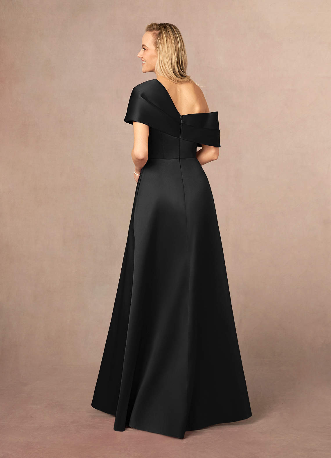 Azazie Marissa Mother of the Bride Dresses Black A-Line Pleated  Mikado Dress image3