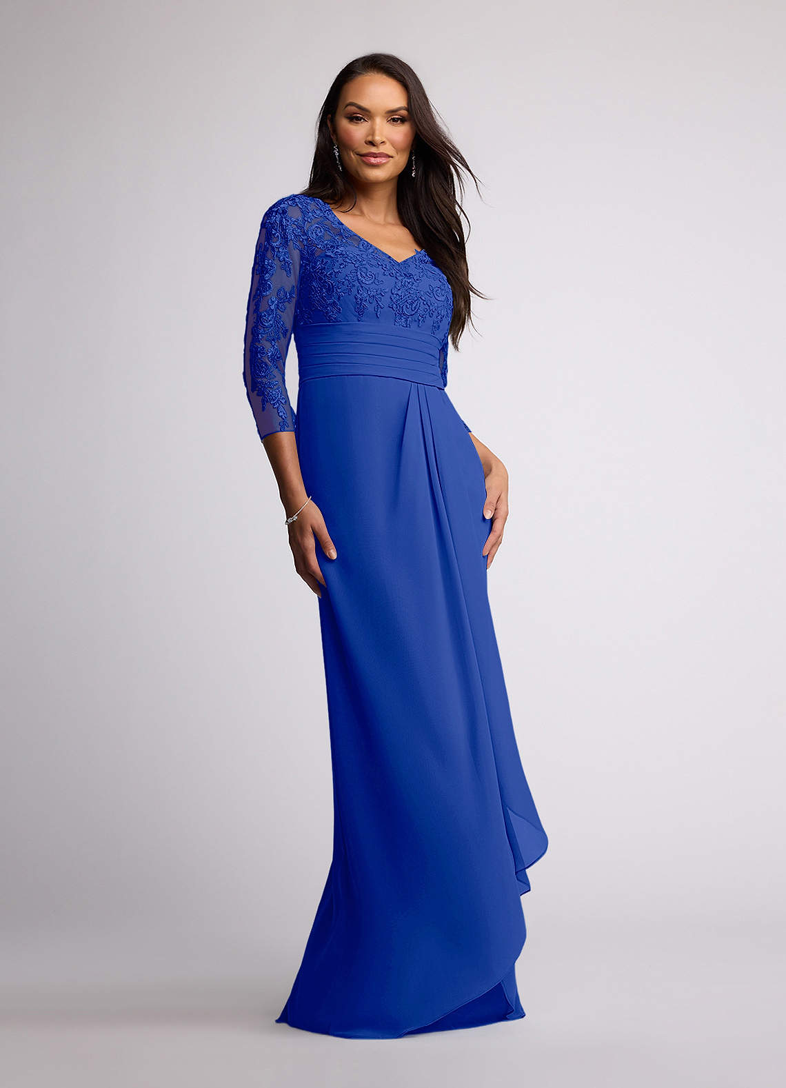 Azazie Joan Mother of the Bride Dresses Royal Blue Sheath V-Neck Lace Chiffon Dress image1
