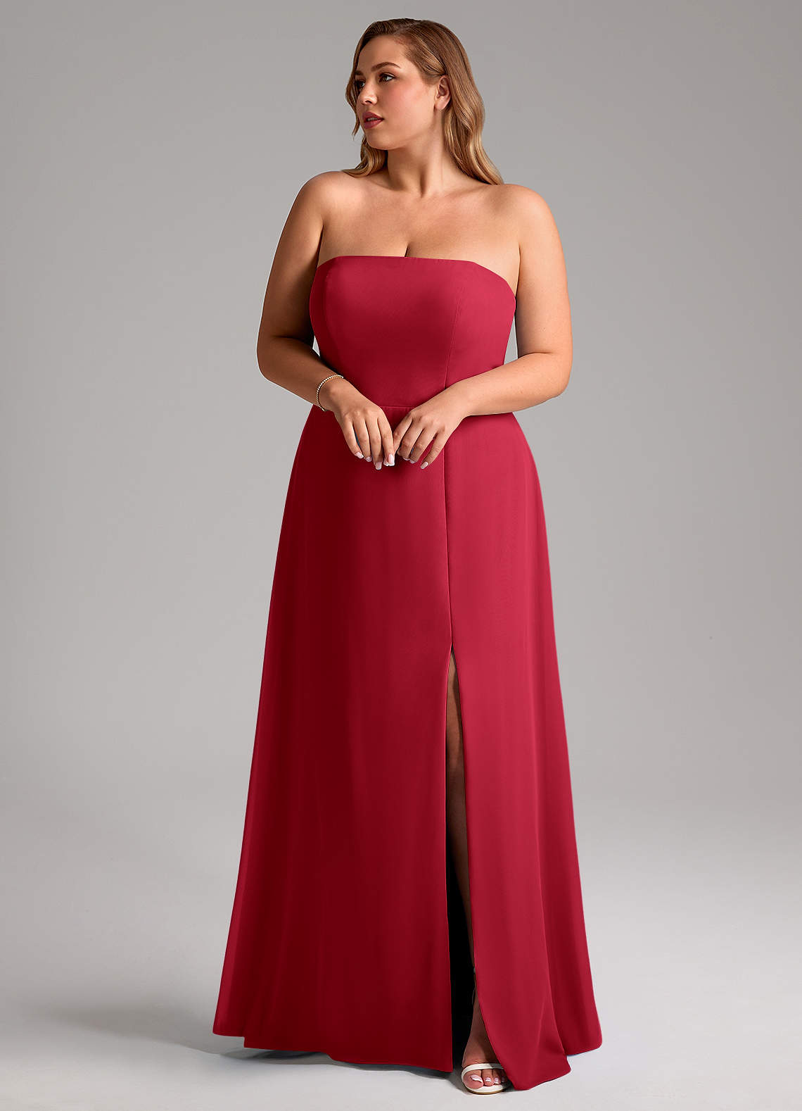 Azazie Wren Abiti da Damigella Abito Convertibile A-Line in Chiffon Spacco Laterale Scarlatto image1