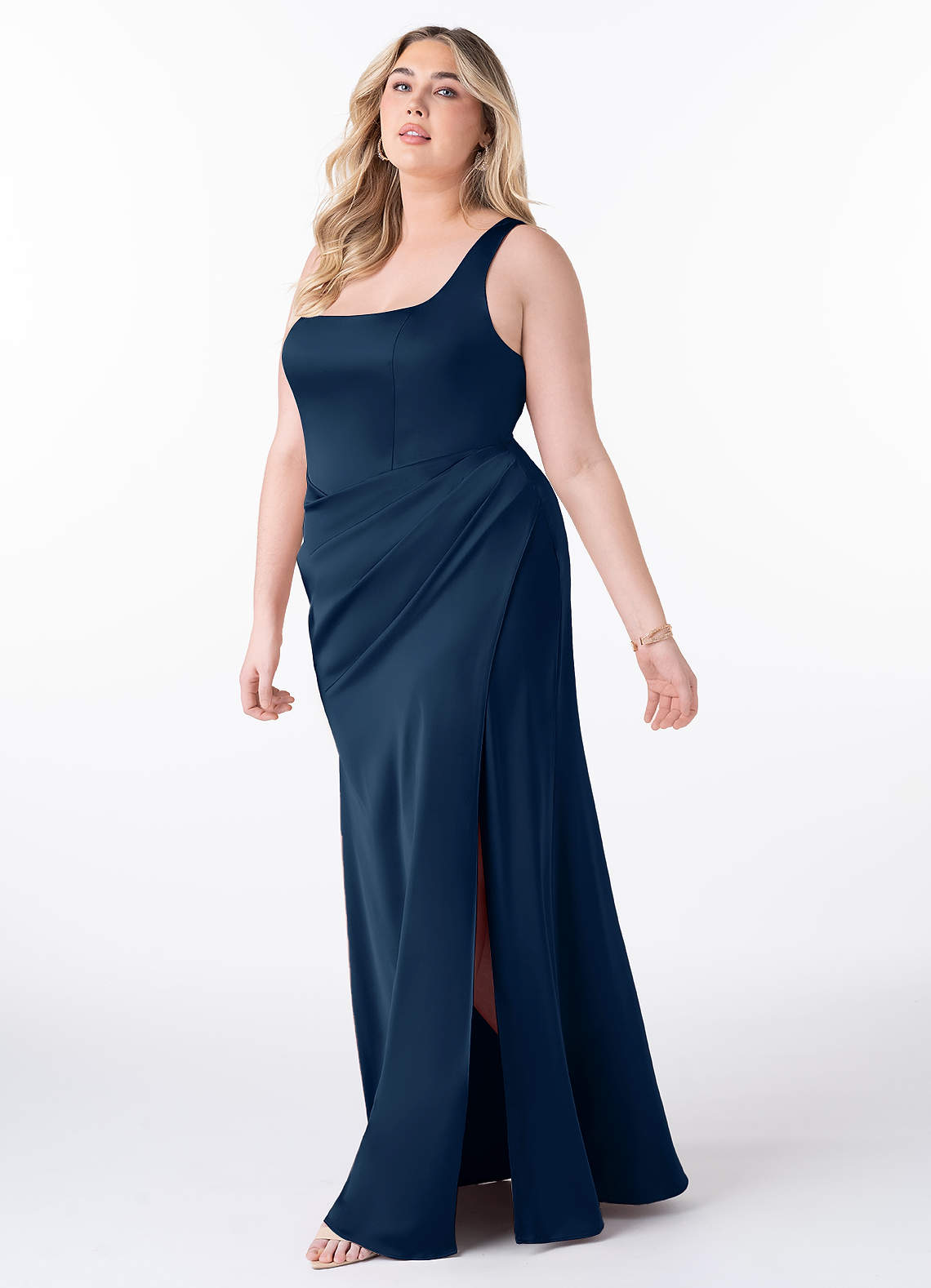 Azazie Mero Bridesmaid Dresses Dark Navy Sheath Pleated Stretch Satin Dress image7