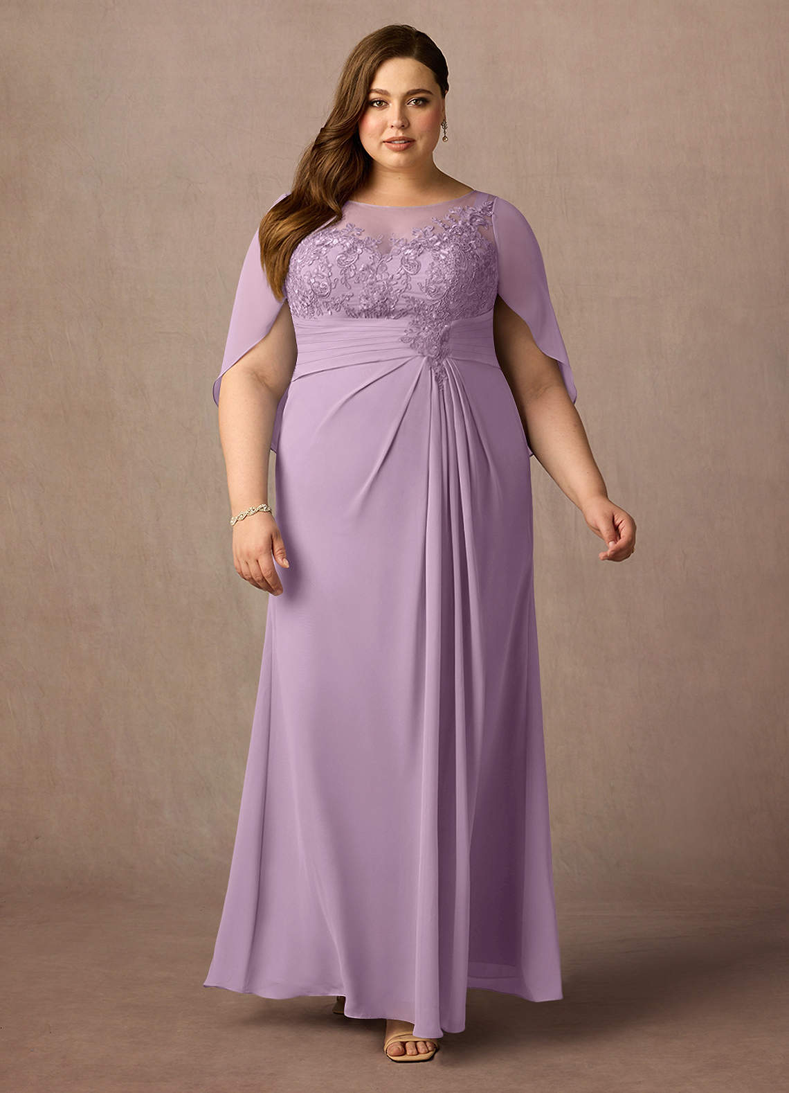 Azazie Hera Mother of the Bride Dresses Wisteria A-Line Lace Capelet Chiffon Dress image1