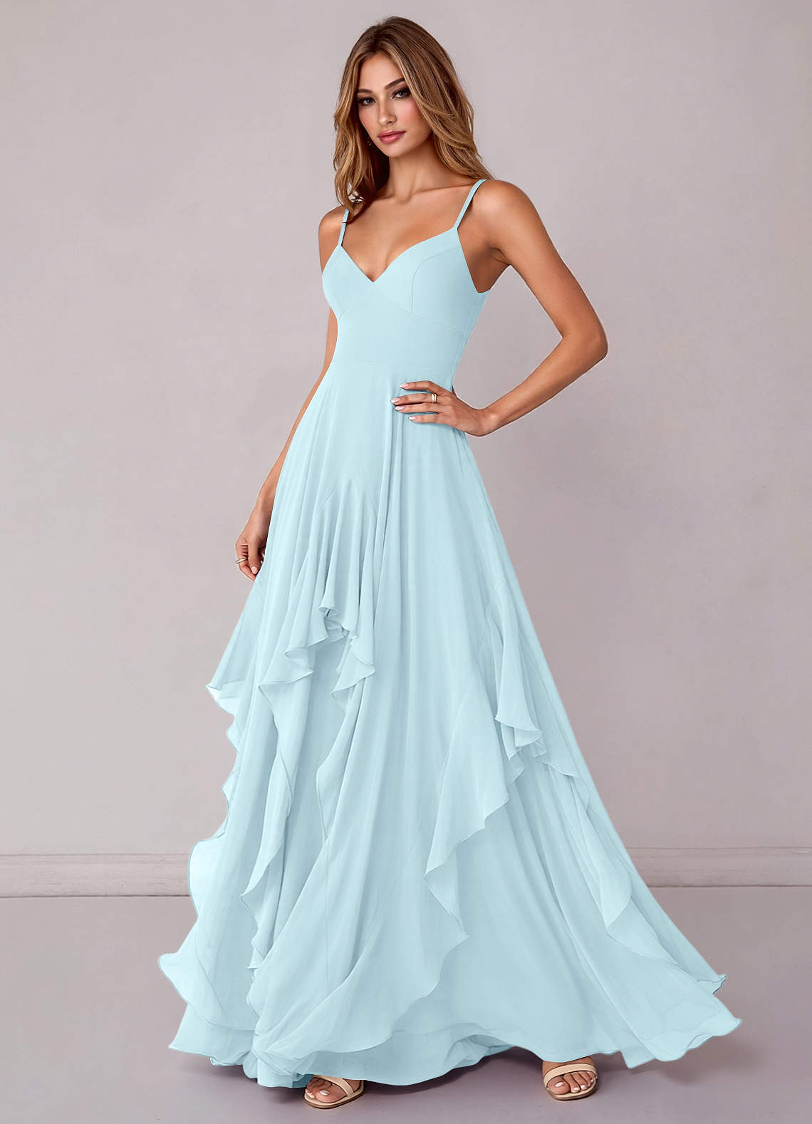 Azazie Zaina Cloud Blue Chiffon Bridesmaid Dresses | Azazie