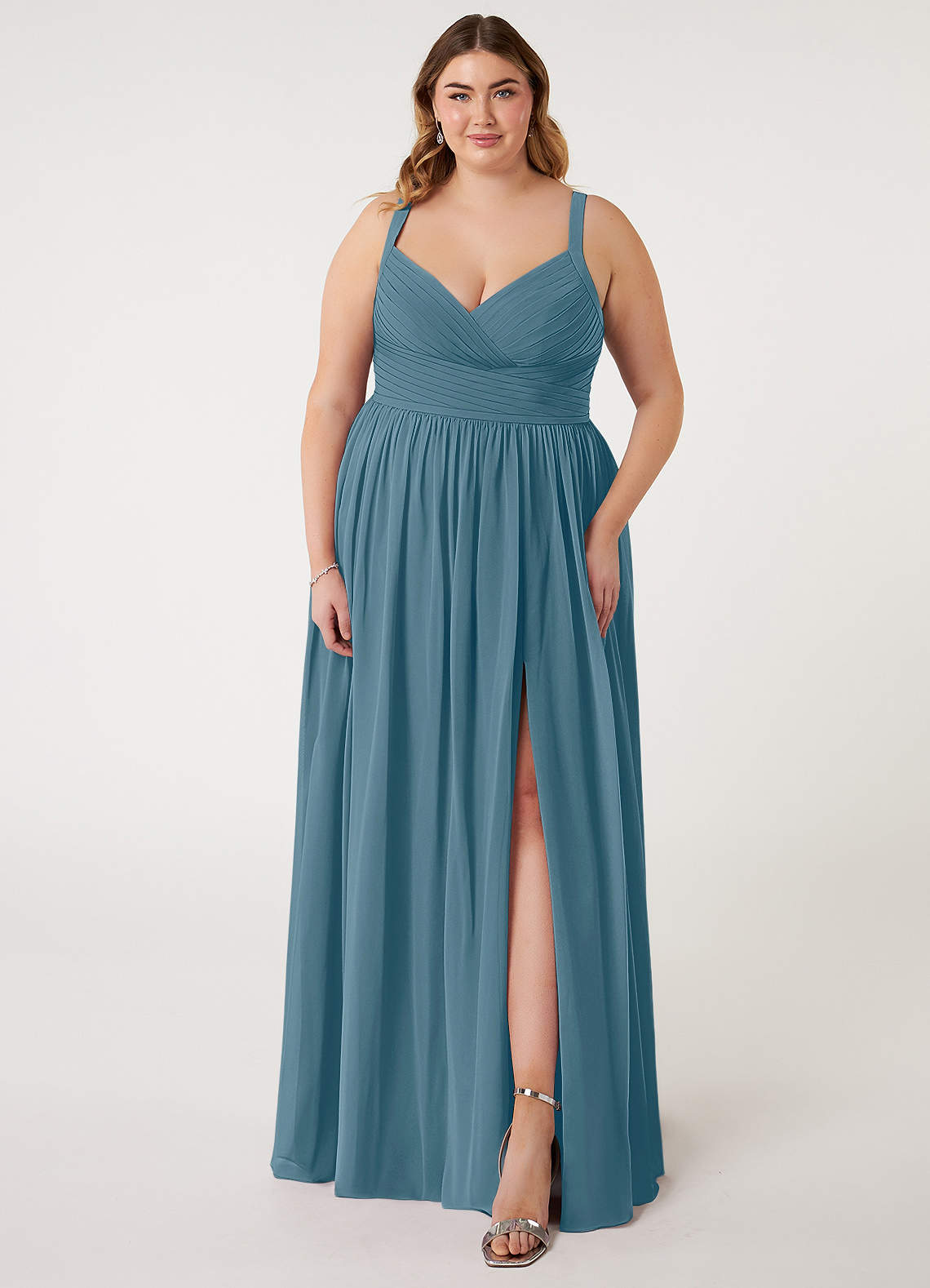 Azazie Chanel Brautjungfernkleider A-Linie Plissee Chiffon Kleid Bermudablau image1