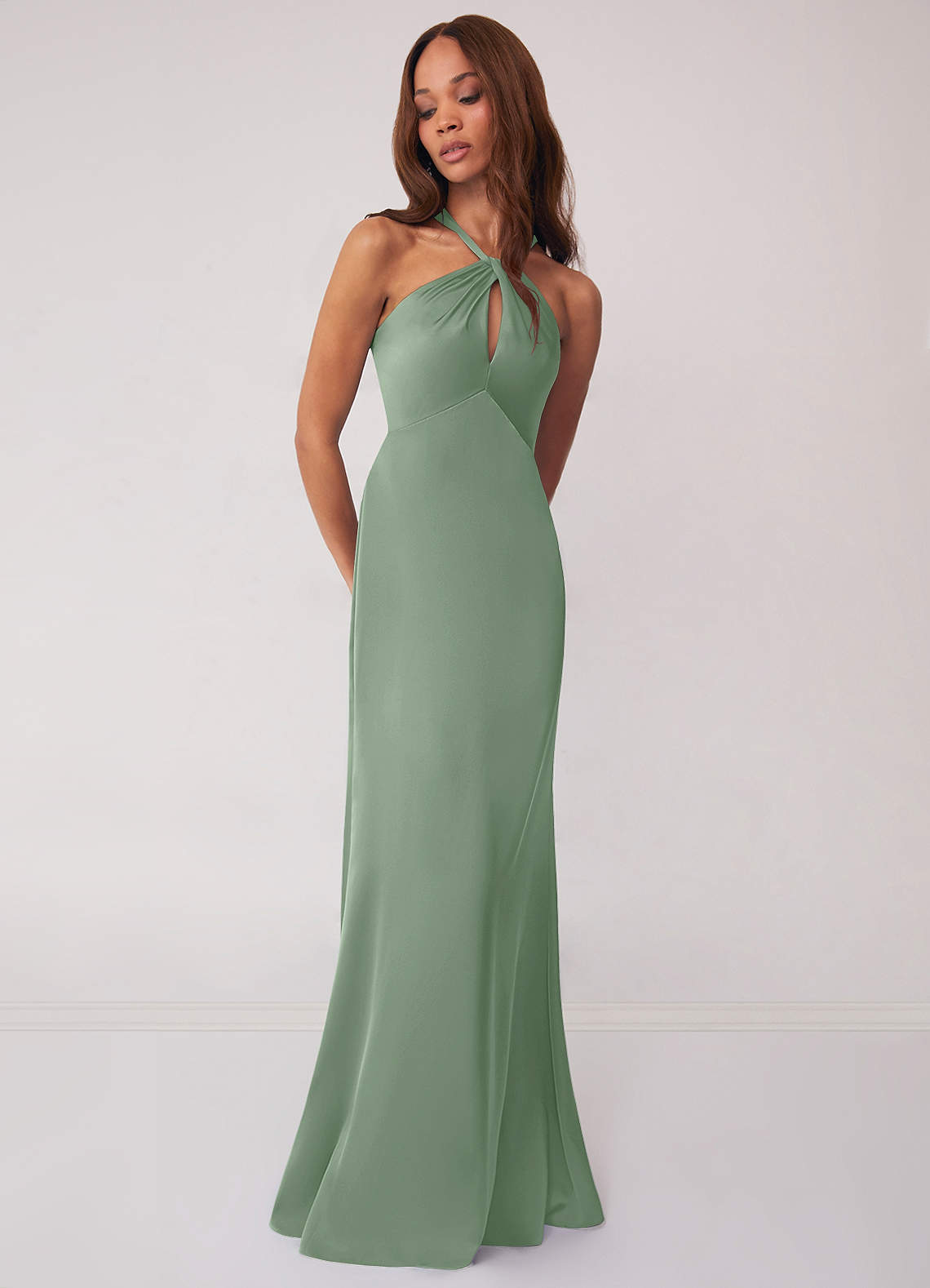 Barbie ♥ Azazie Bridesmaid Dresses Keyhole Halter Stretch Satin Sheath Dress image3