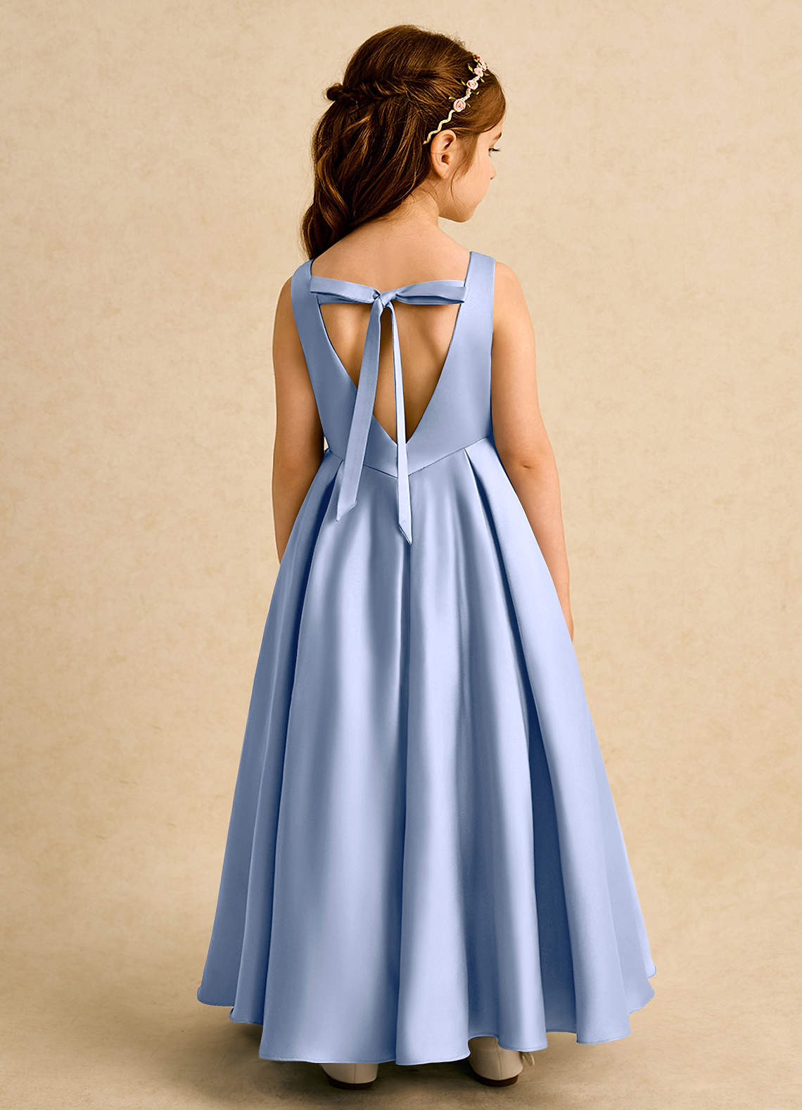 Azazie Pepper Blumenmädchenkleider A-Linie Plissee Matte Satin Kleid Eis image1