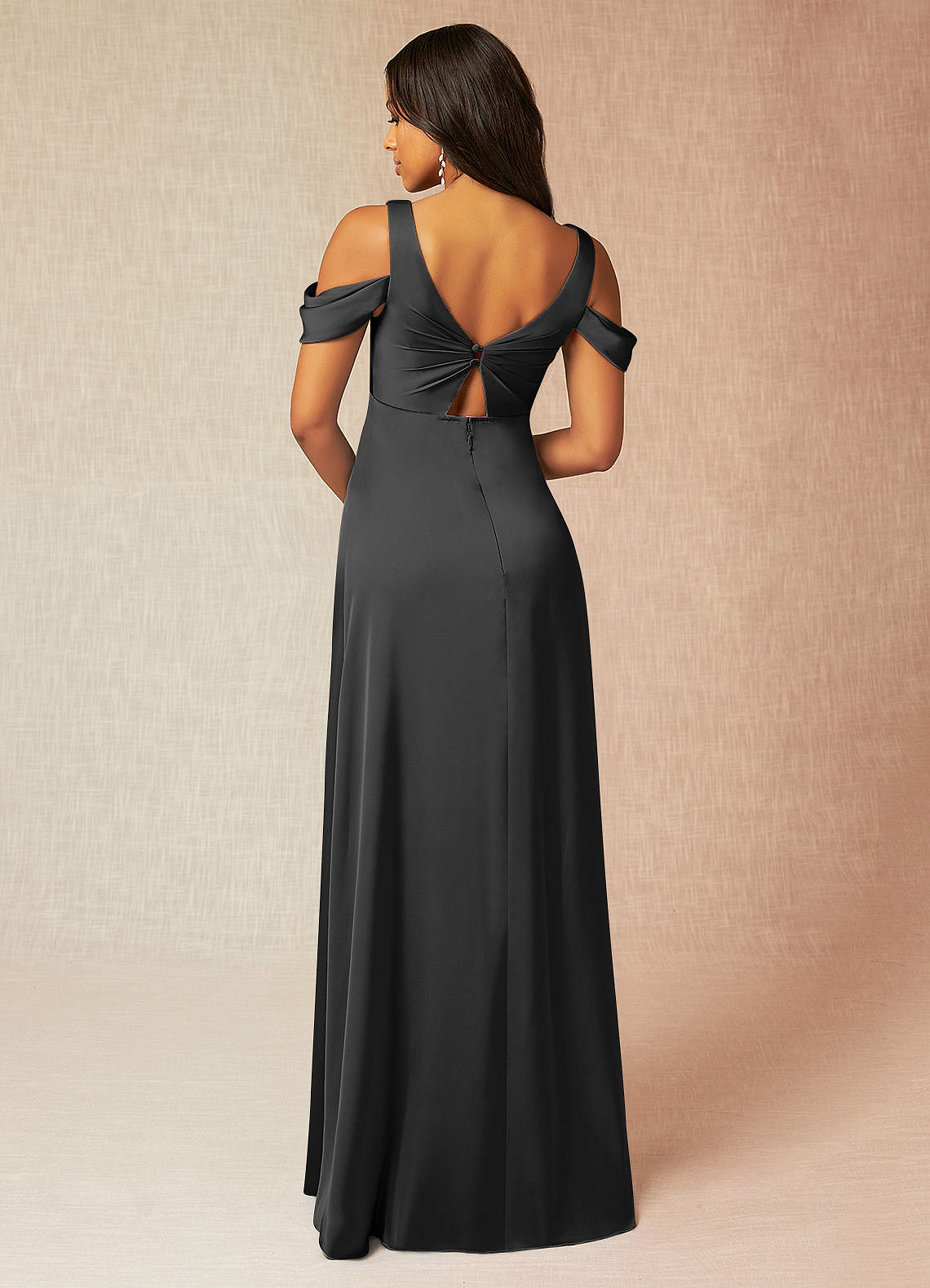 Azazie Rhea Maternity Bridesmaid Dresses A-Line Off-The-Shouler Pleated Stretch Satin Floor-Length Dress image1