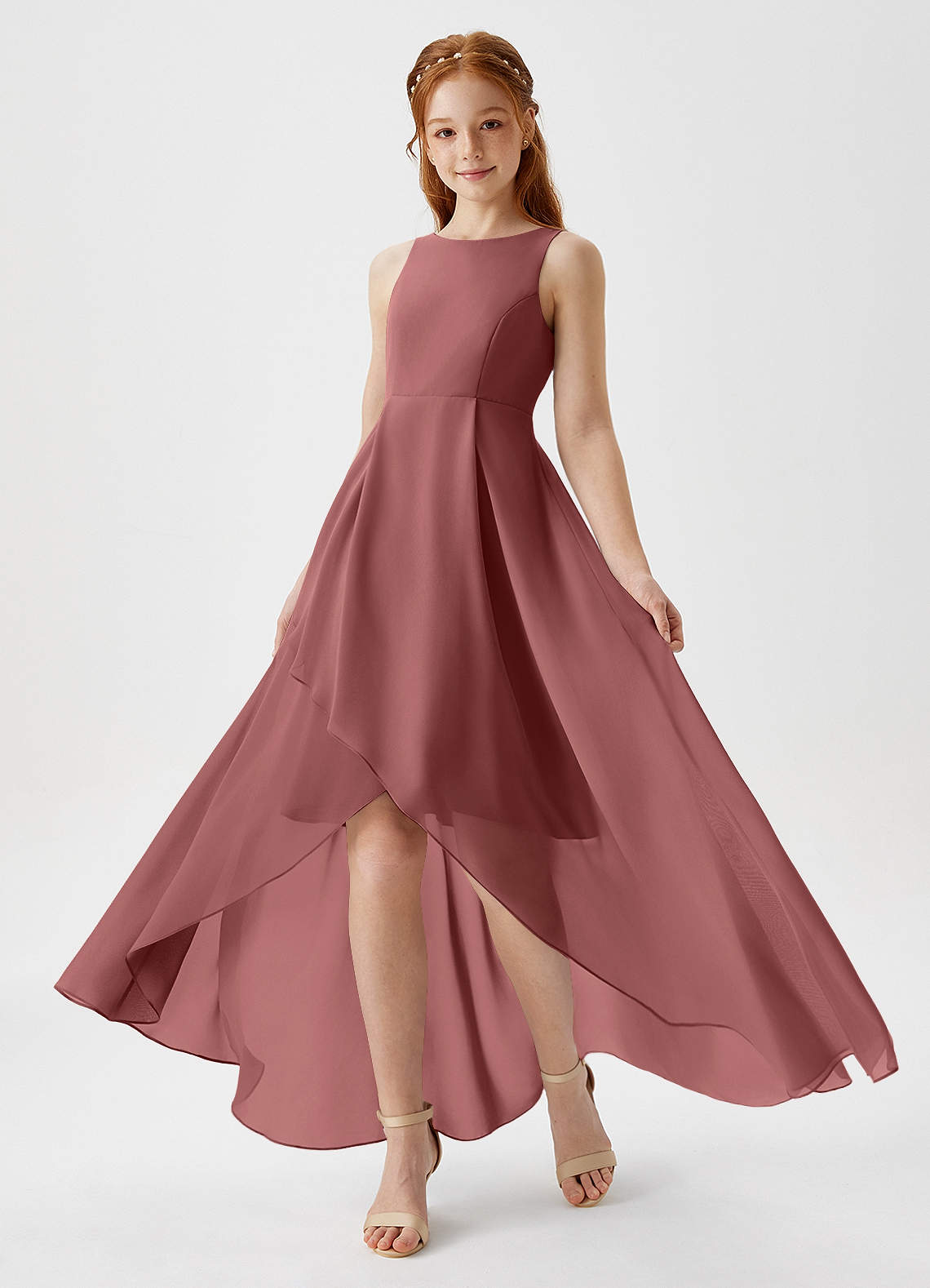 Azazie Lizette Junior Amethyst A-Line Pleated Chiffon Dress image1