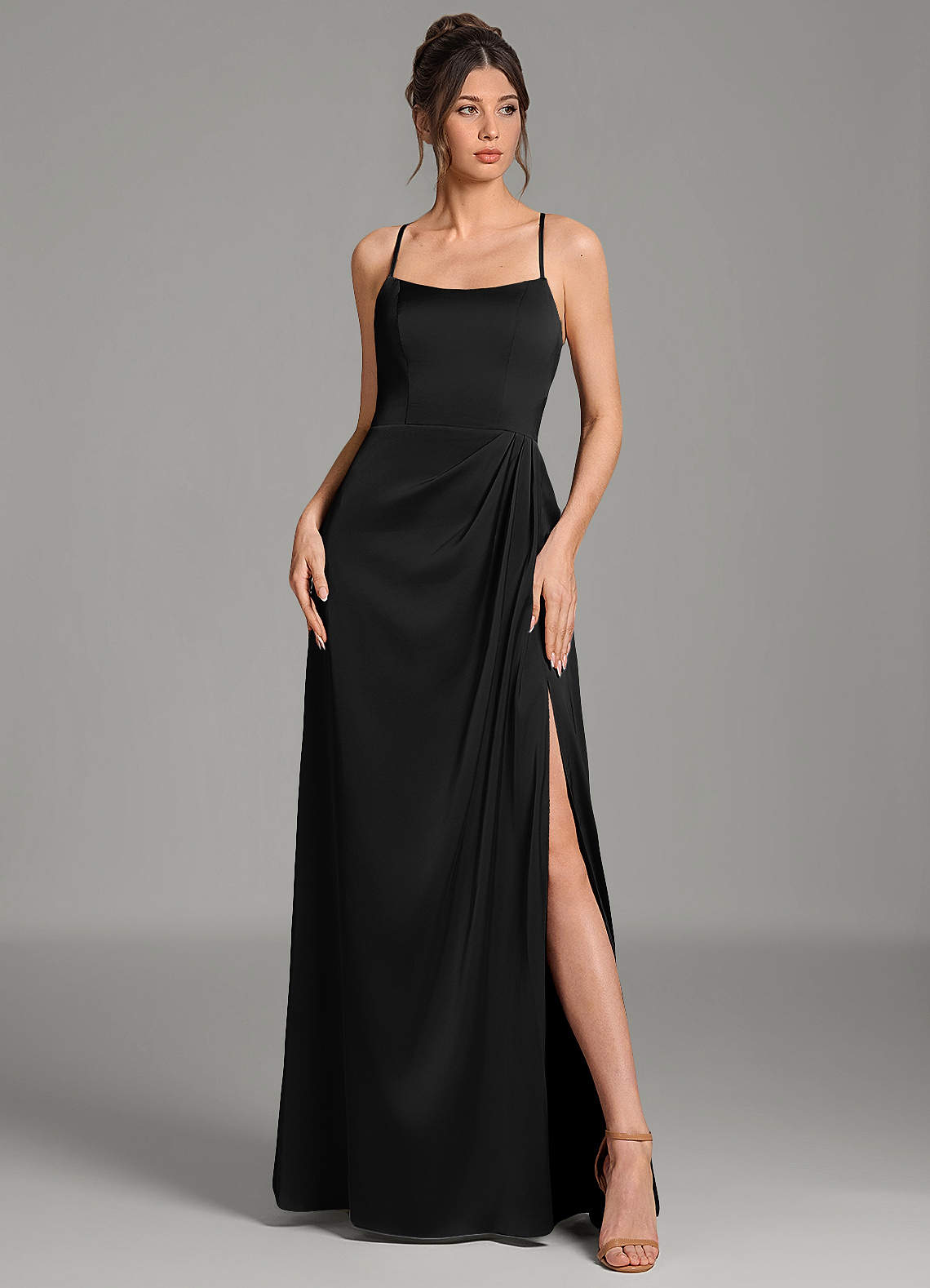 frankie black dress Azazie A-Line Halter Neck Floor-Length Stretch Satin Bridesmaid Dresses Polka dot