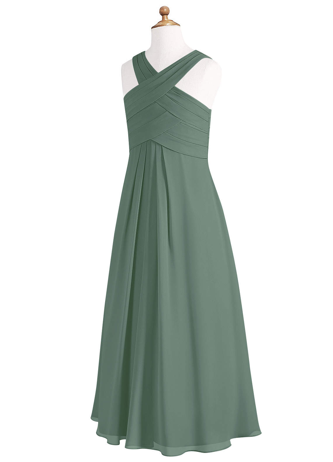 Azazie Kaleigh Junior Vestido Eucalipto de Chiffon de Linha A com Plissado image7