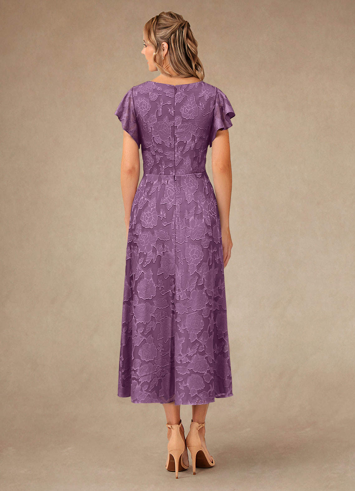 Azazie Vera Mother of the Bride Dresses Wisteria A-Line Pleated Floral Burnout Dress image3