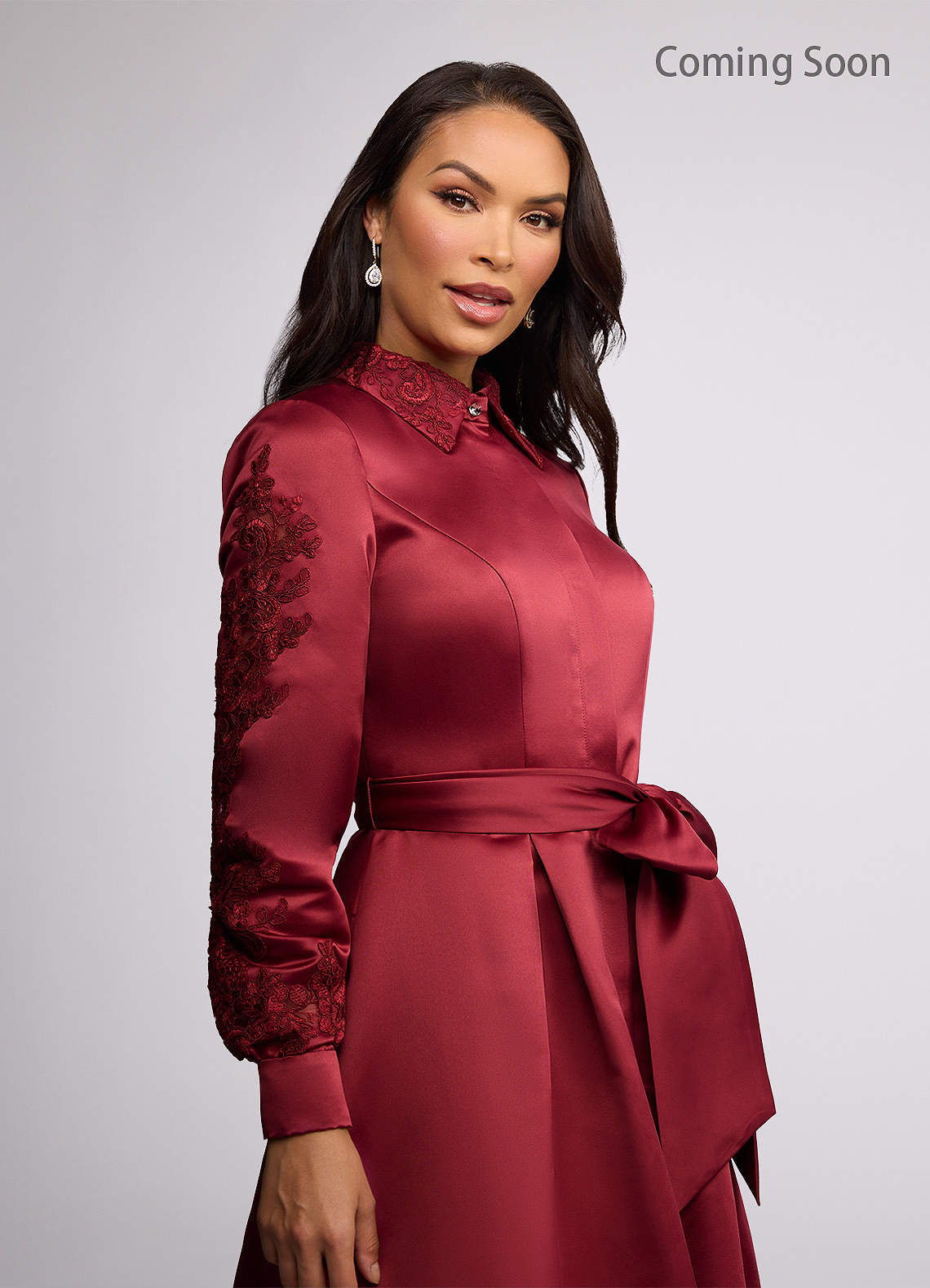 Burgundy Azazie Ruth A-Line Lace Matte Satin Floor-Length Dress | Azazie