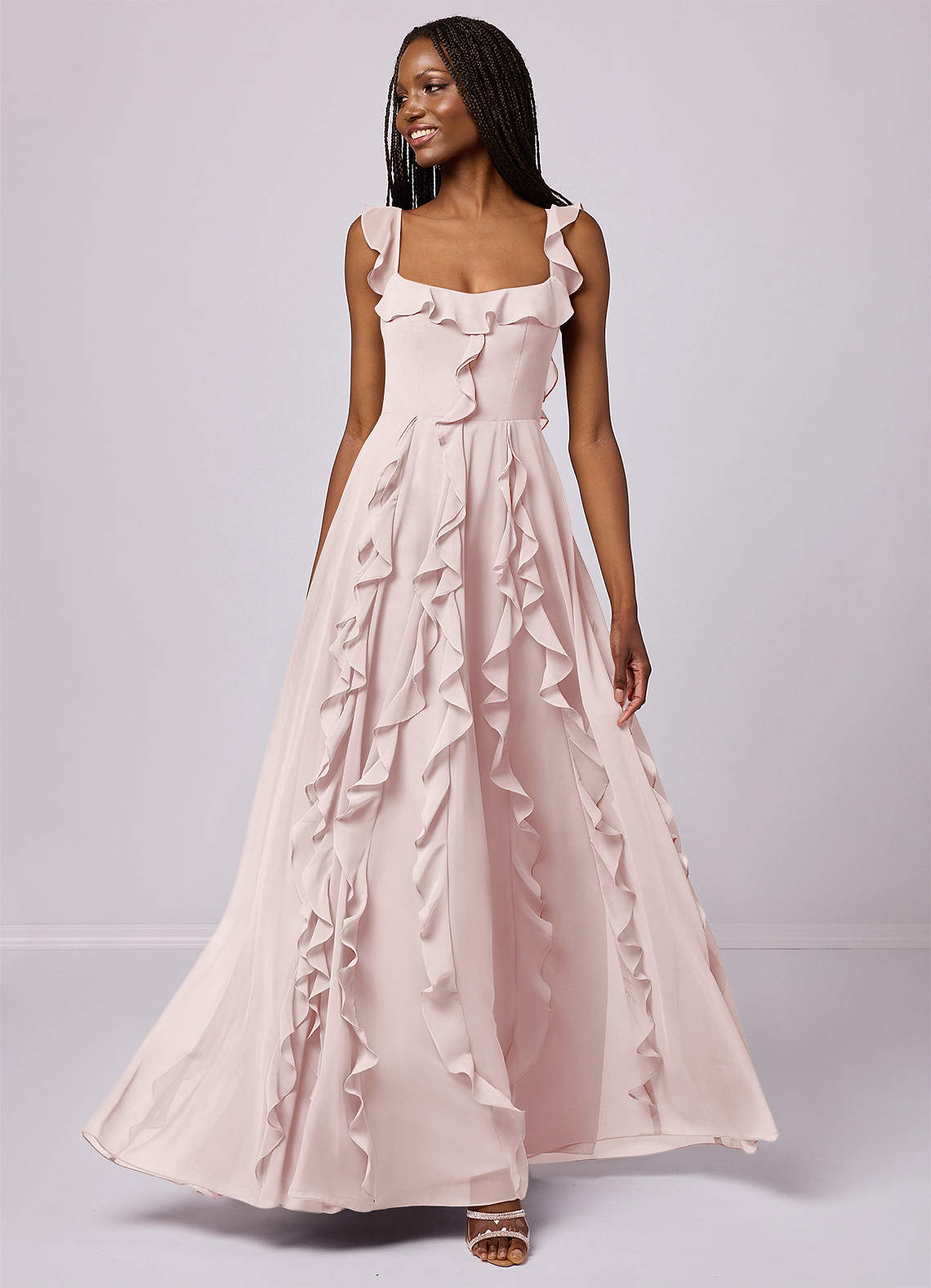 Barbie ♥ Azazie Bridesmaid Dresses Blushing Pink A-Line with Pockets Chiffon Dress image1