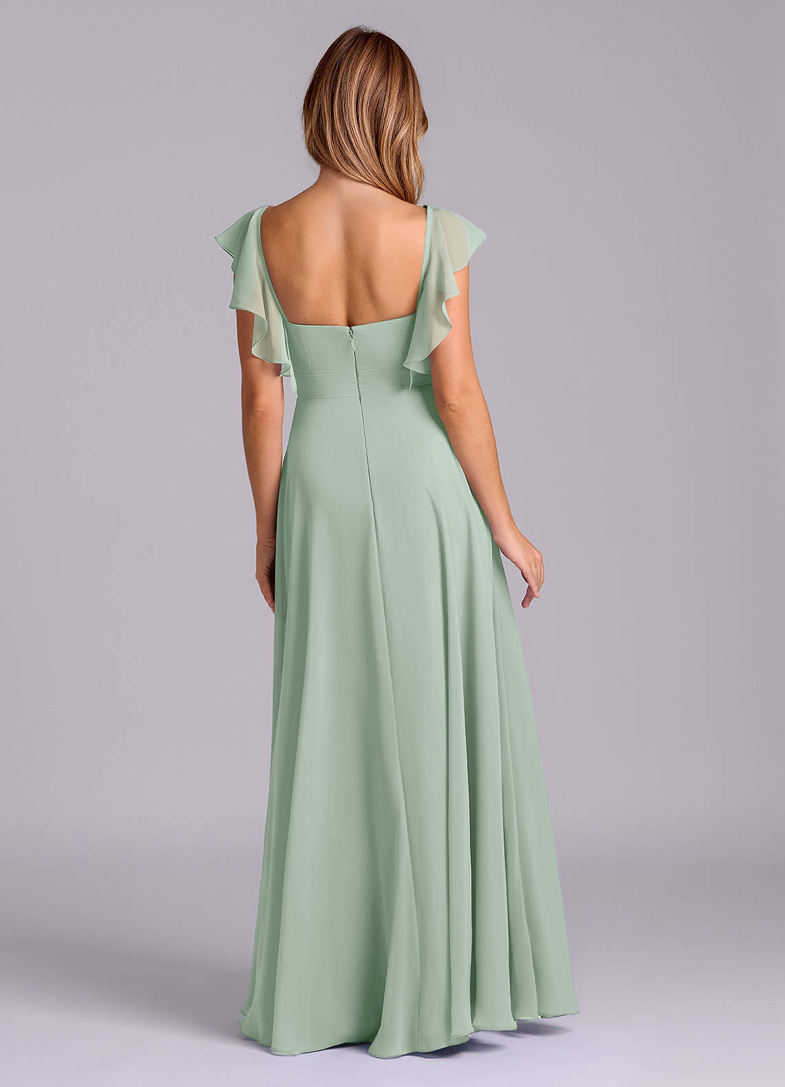 Azazie Leilani Bridesmaid Dresses Agave A-Line Pleated Chiffon Dress image1