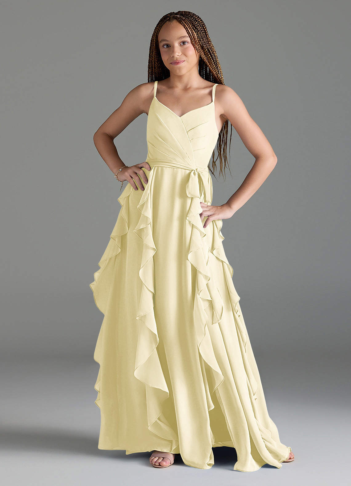 chiffon bridesmaid dress with cascading skirt Azazie Peyton Junior Tank dress