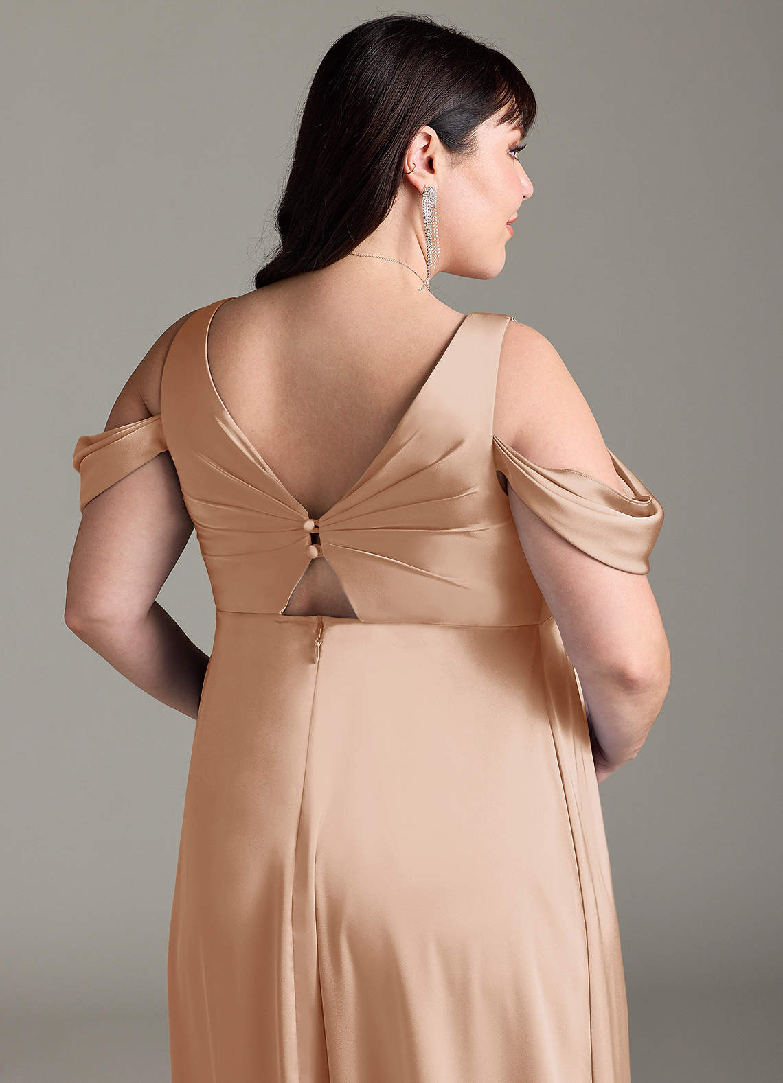 Azazie Rhea Maternity Bridesmaid Dresses A-Line Off-The-Shouler Pleated Stretch Satin Floor-Length Dress image12