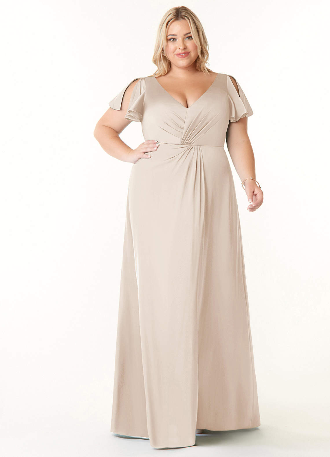 Azazie Soren Bridesmaid Dresses White Alabaster A-Line Pleated Stretch Satin Dress image1