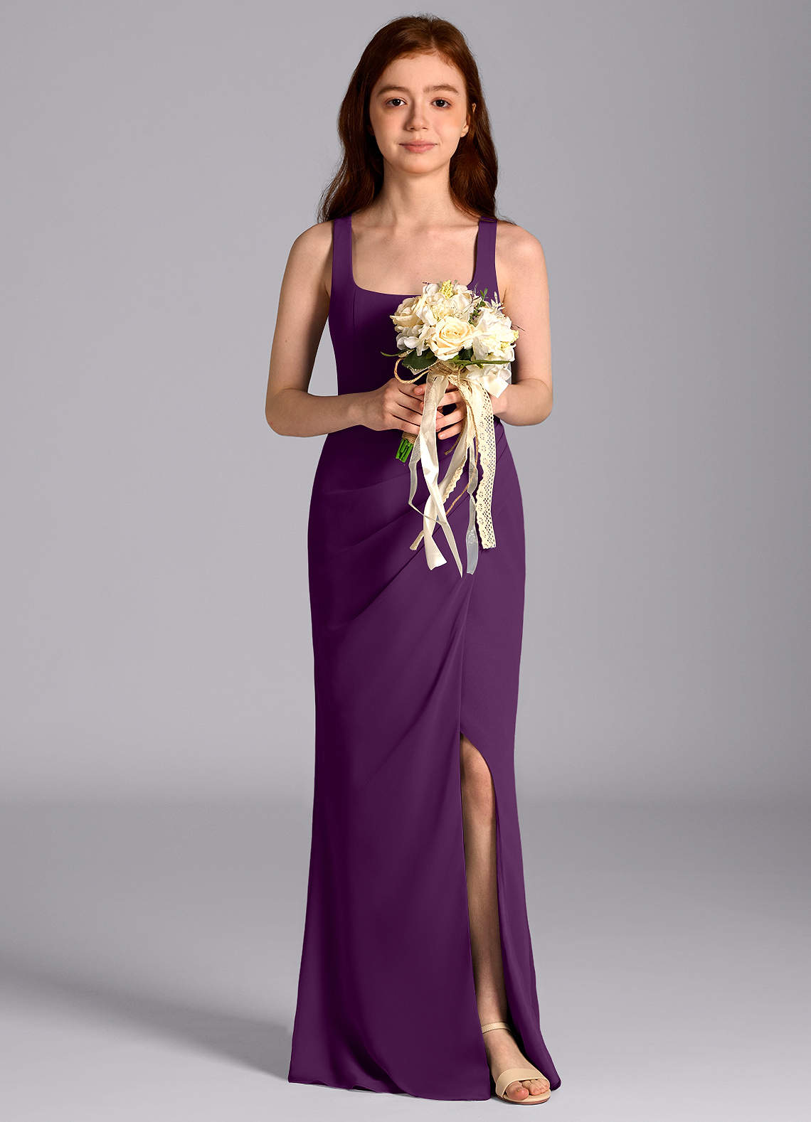 Azazie Mero Junior Grape Mermaid Pleated Chiffon Dress image1