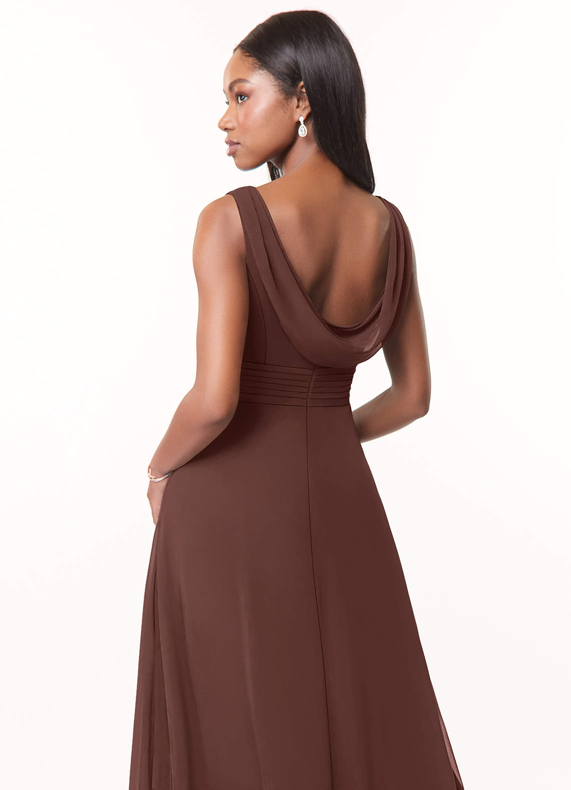 Azazie Karina At-home Try On Dresses Mulberry A-Line Pleated Chiffon Dress image3