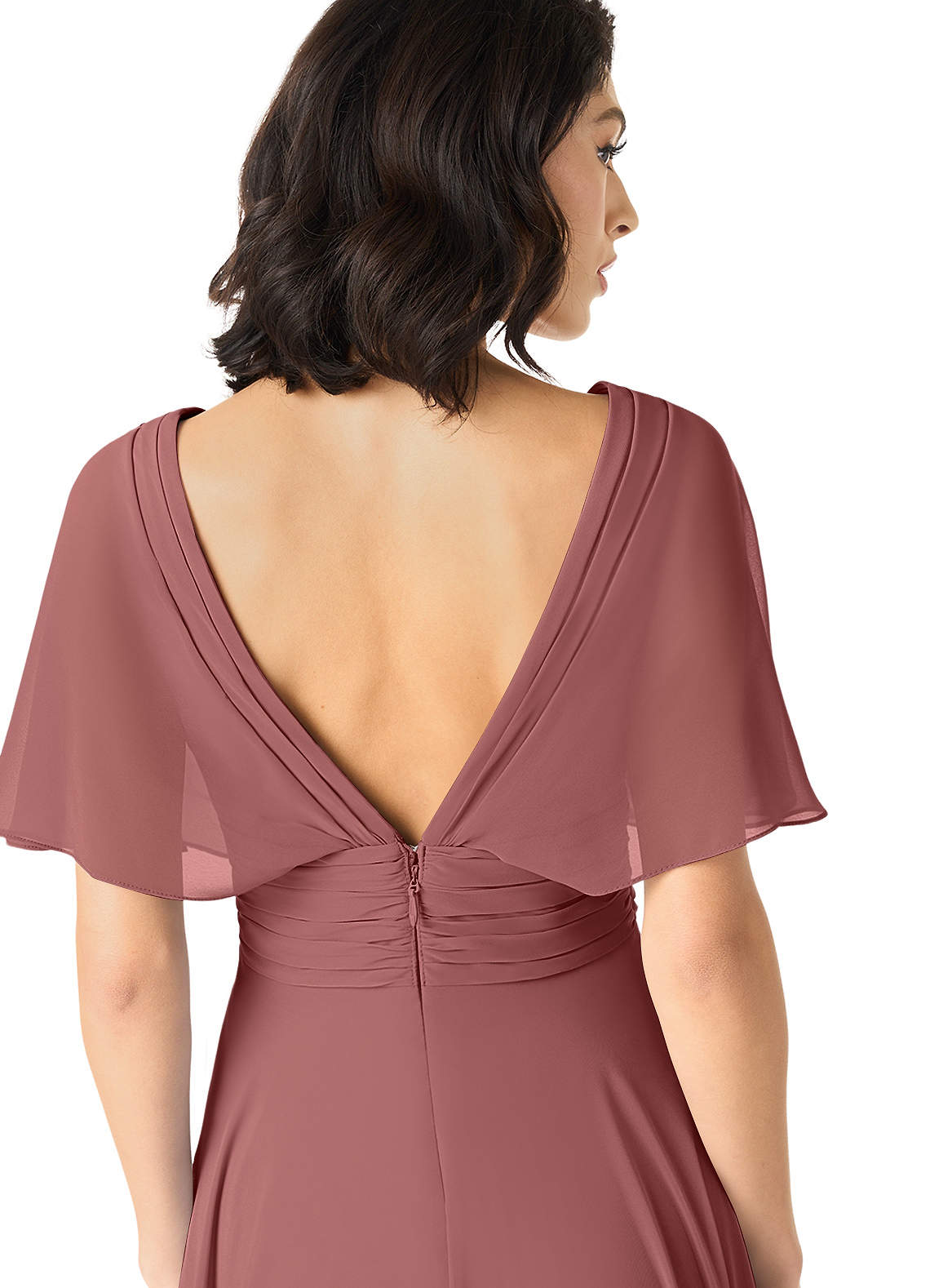 Azazie Pamela Prova i vestiti a casa Abito A-Line in Chiffon con Scollo a V a Pieghe Blu Polveroso image4