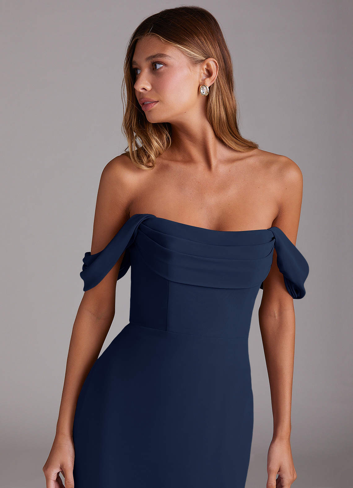 Azazie Saige Bridesmaid Dresses Dark Navy A-Line Off the Shoulder Chiffon Convertible Dress image4