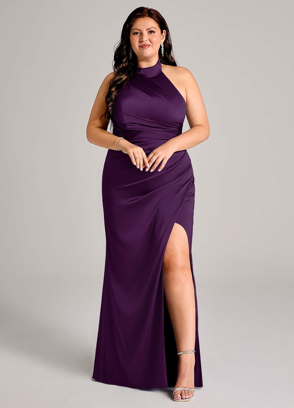 Azazie Jemma Suknie dla druhen Osłona Pofałdowany Satyna elastyczna Do ziemi Sukienka image1