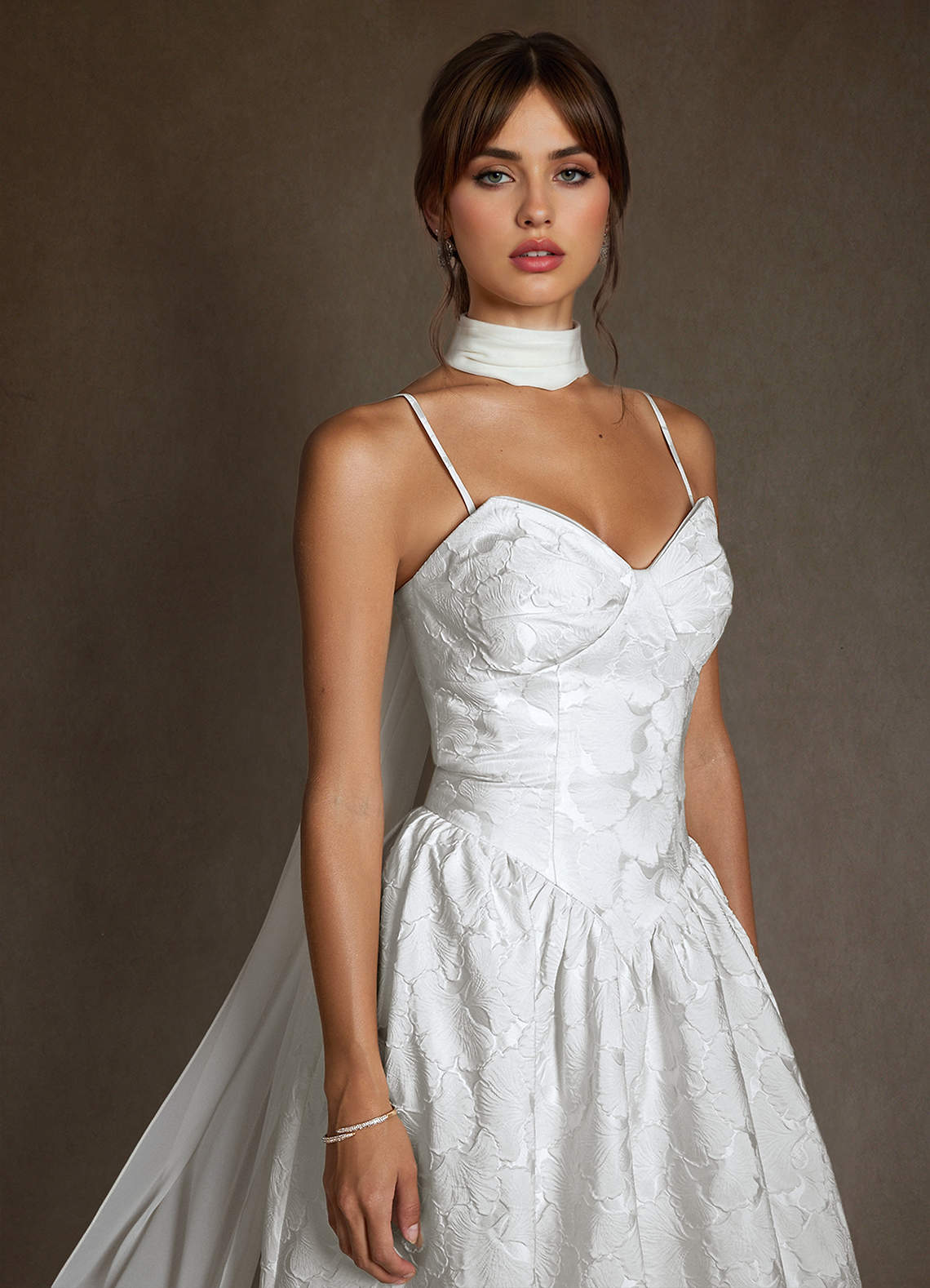 floral jacquard a-line dress in white RIXO Bridal Sandrine Jacquard Midi main image 1