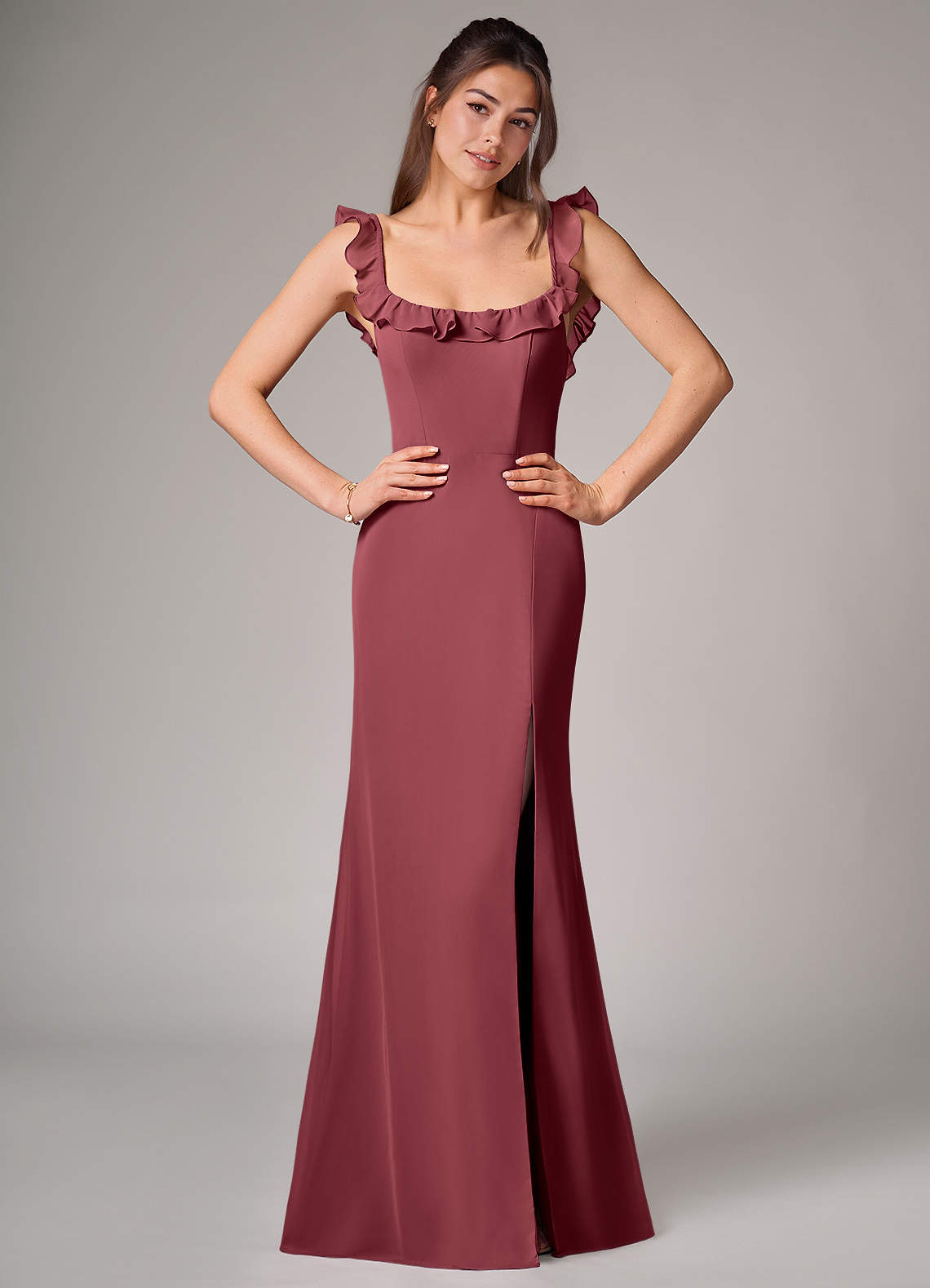 Azazie Callie Bridesmaid Dresses Merlot Mermaid Side Slit Chiffon Convertible Dress image1