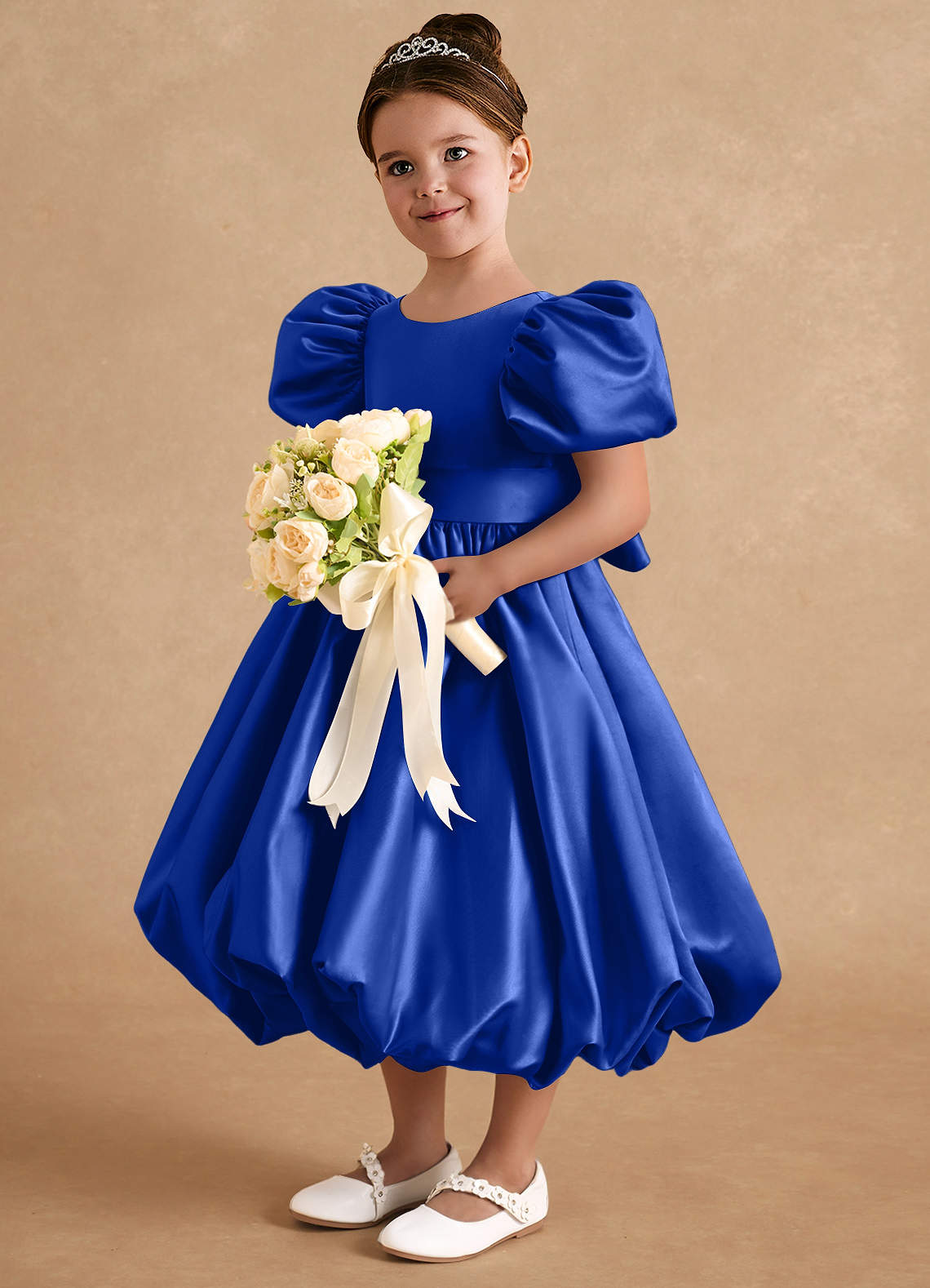 Azazie Jellybean Blumenmädchenkleider Ballkleid Gestreift Matte Satin Kleid Königsblau image1