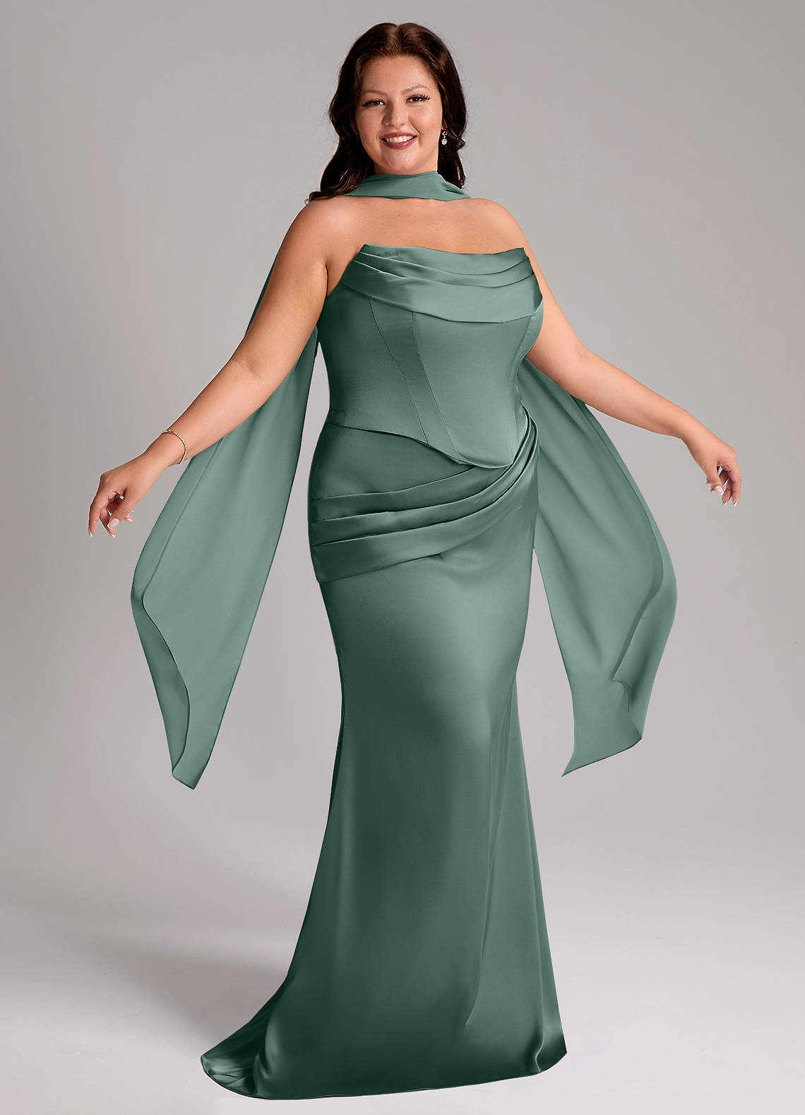 Azazie Sorrel Bridesmaid Dresses Eucalyptus Mermaid Strapless Stretch Satin Convertible Dress image8