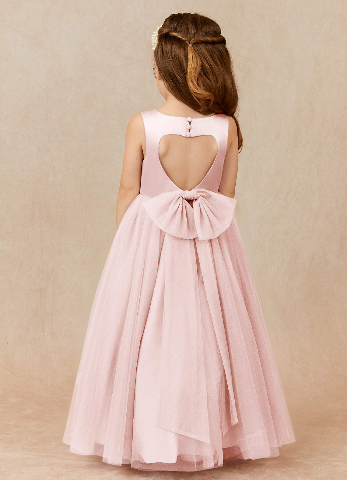 Azazie Muni Flower Girl Dresses Blushing Pink A-Line Bow Tulle Dress image1