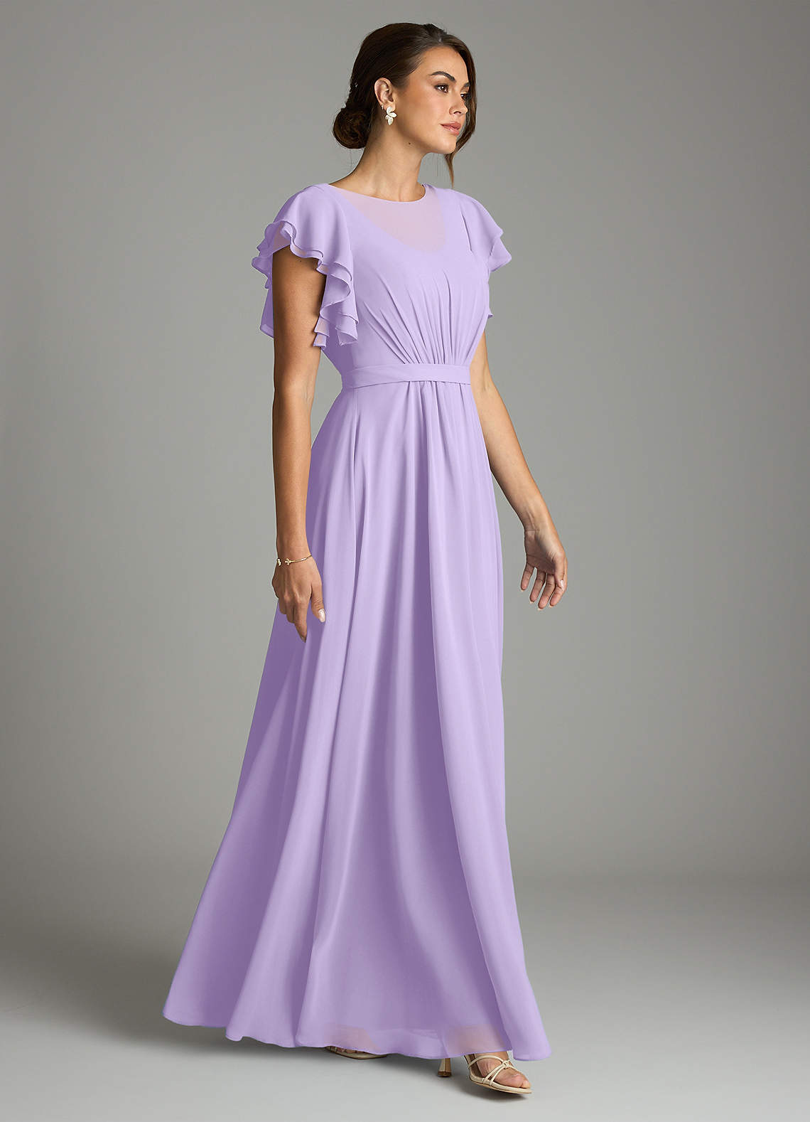 Azazie Daphne Modest Bridesmaid Dresses A-Line Ruffled Chiffon Floor-Length Dress image3