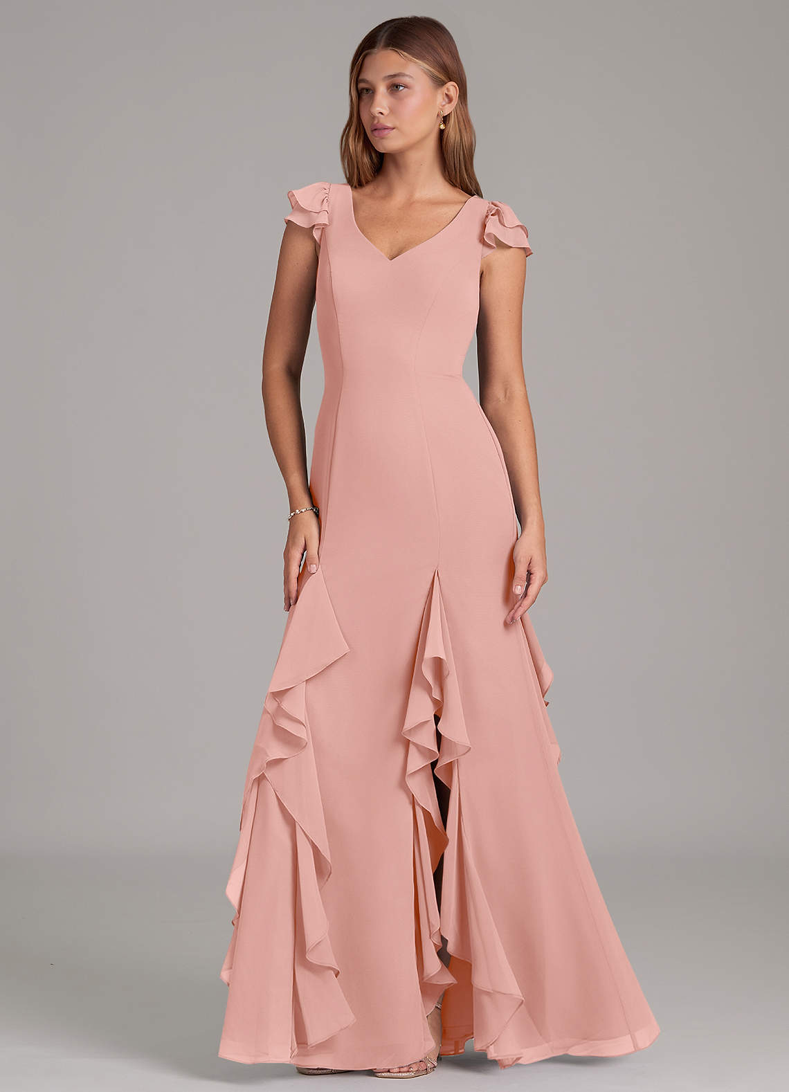 Azazie Nessa Bridesmaid Dresses Rosette A-Line Chiffon Dress image1