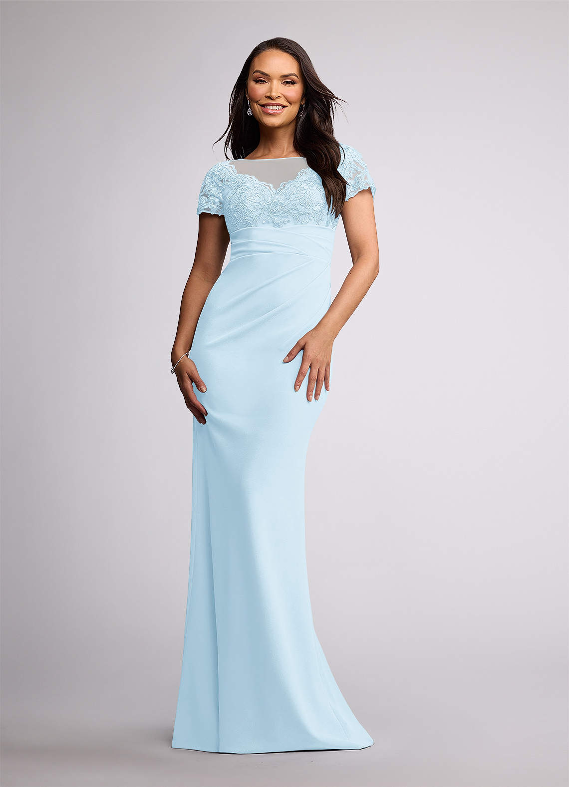 Azazie Susan Abiti per la Madre della Sposa Abito Tubino in Crepe Elasticizzato Pizzo Azzurro image1