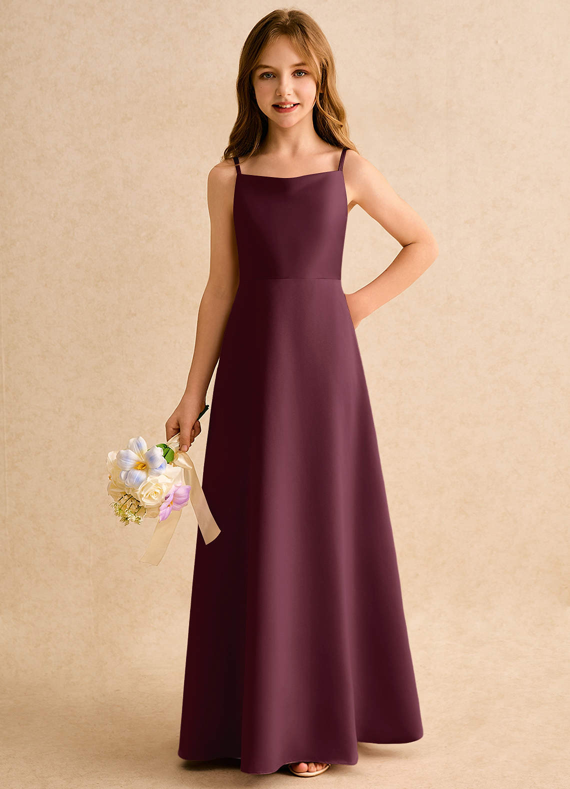 Azazie Joella Girls Formal Flower Girl Klänningar Klä A-Line i Matt satäng Plisserad image5