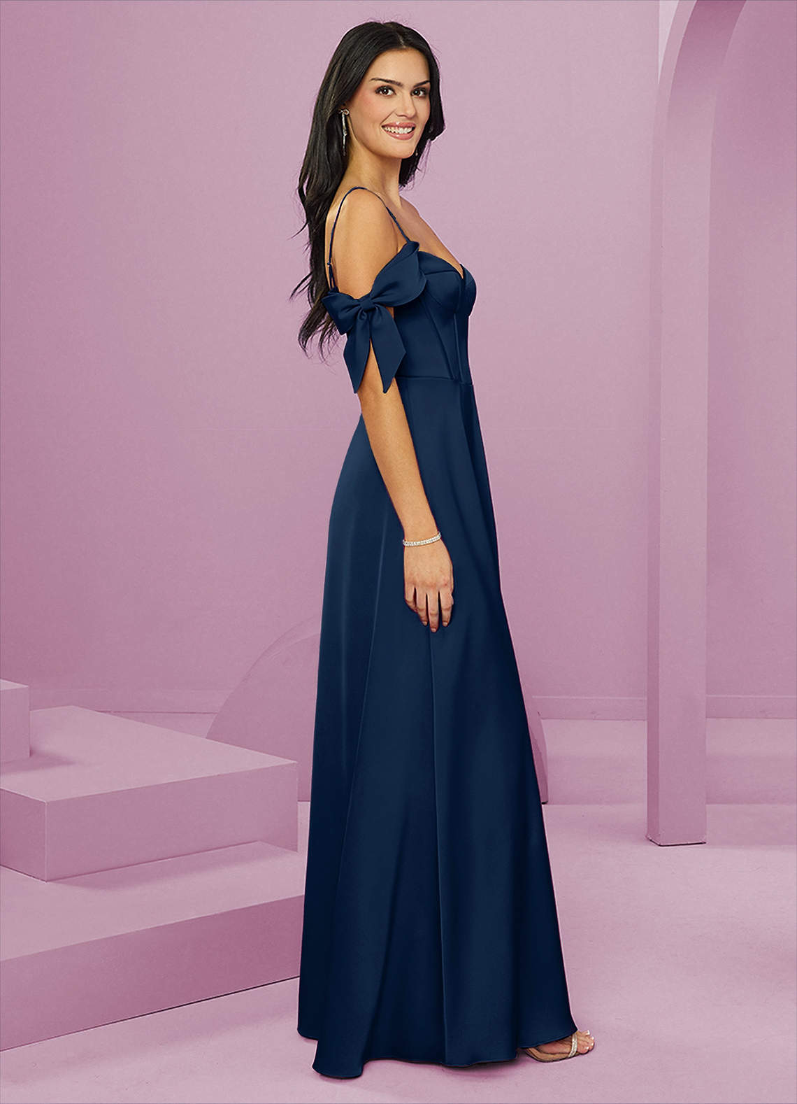 Barbie™ ❤ AZAZIE 1044 Ready to Ship Dark Navy Stretch Satin