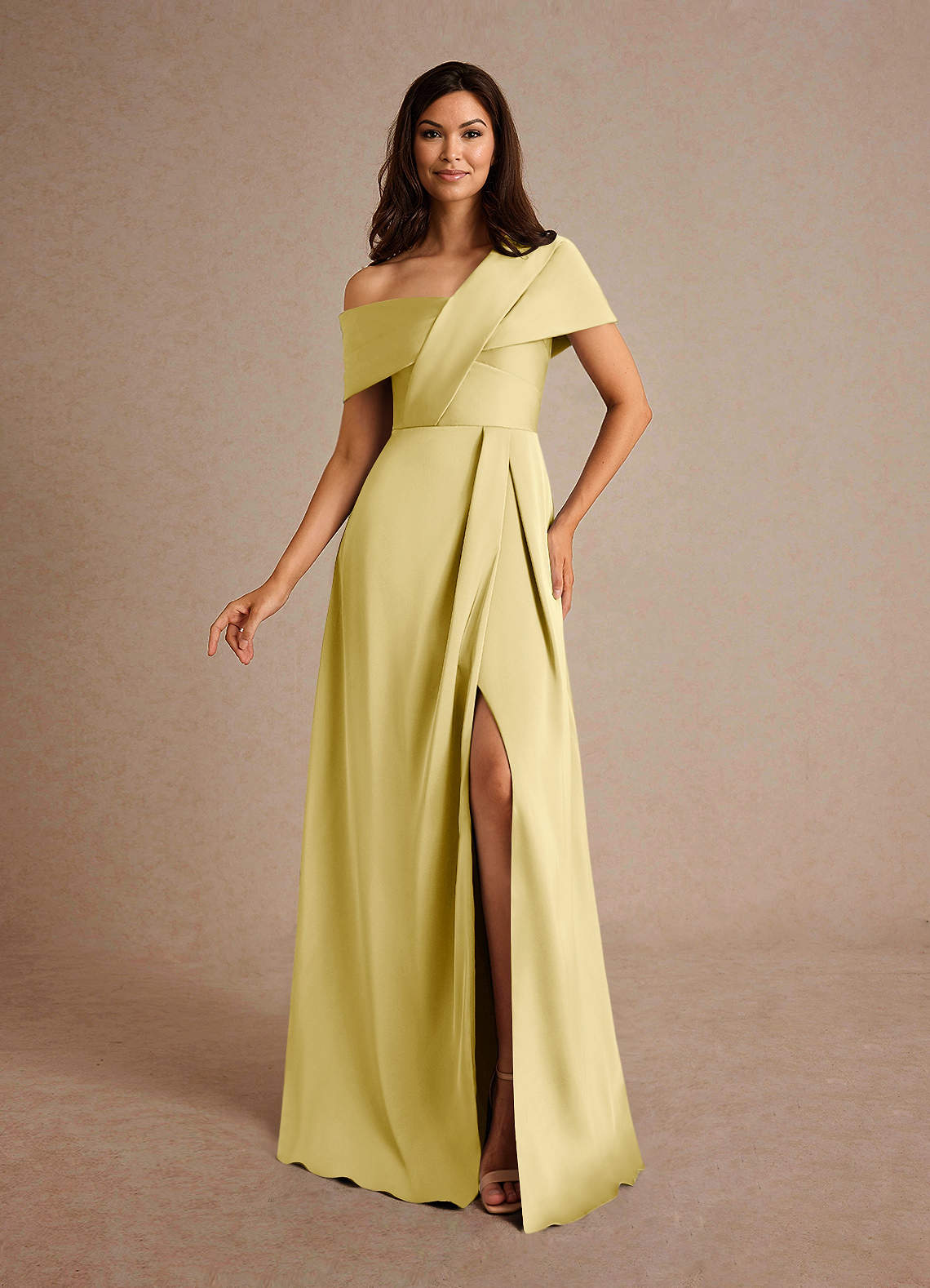 Azazie Milton Klänningar till brudens mor Klänning A-Line i Stretch Satin Plisserad Citronsorbet image1