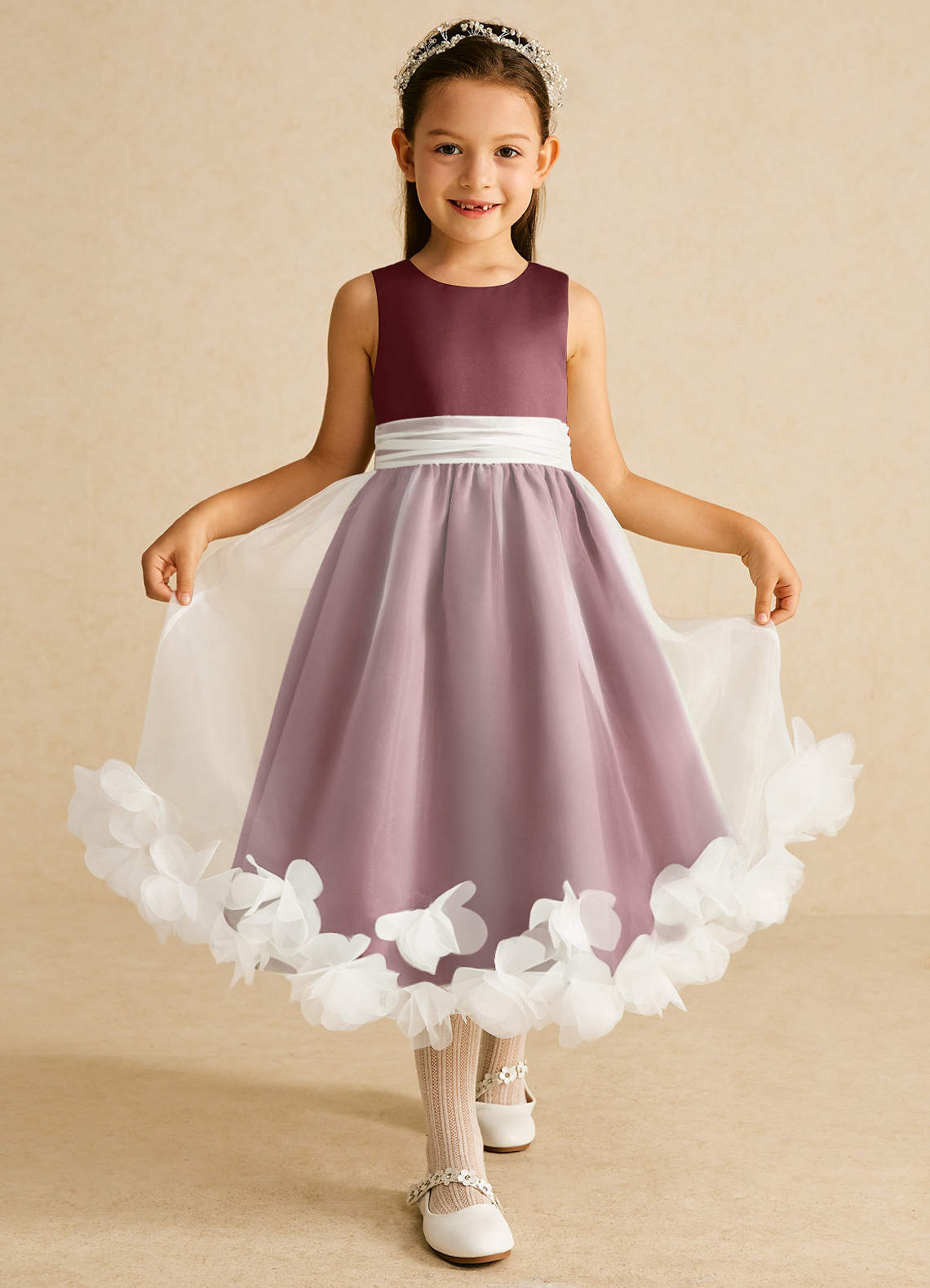 Azazie Stardust Blumenmädchenkleider A-Linie ärmellos Organza Kleid Wüstenrose image1