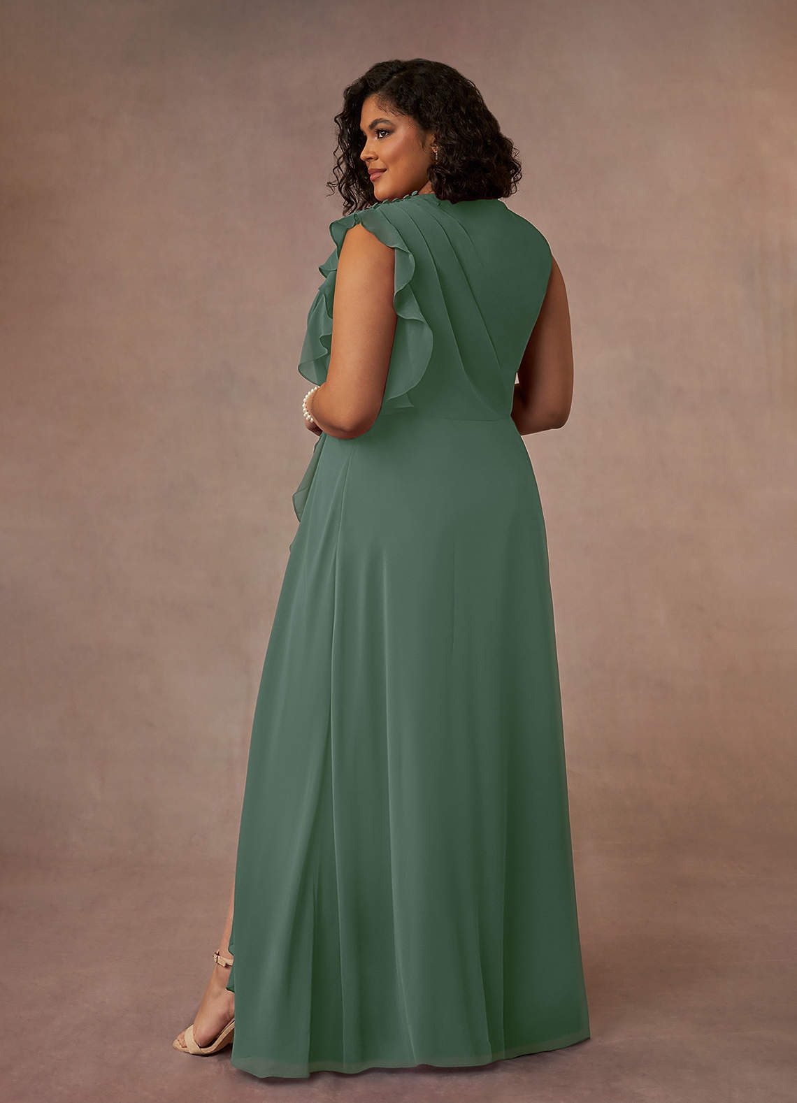 Azazie Narine Mother of the Bride Dresses Eucalyptus A-Line High Neckline Pleated Chiffon Dress image15