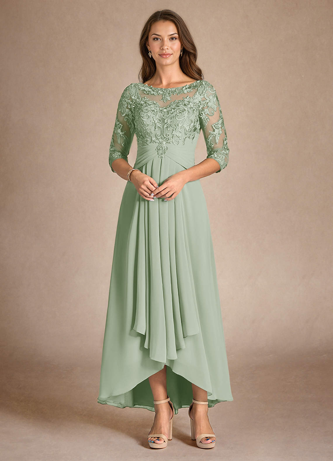 Azazie Marietta Mother of the Bride Dresses Dusty Sage A-Line Lace Dress image3