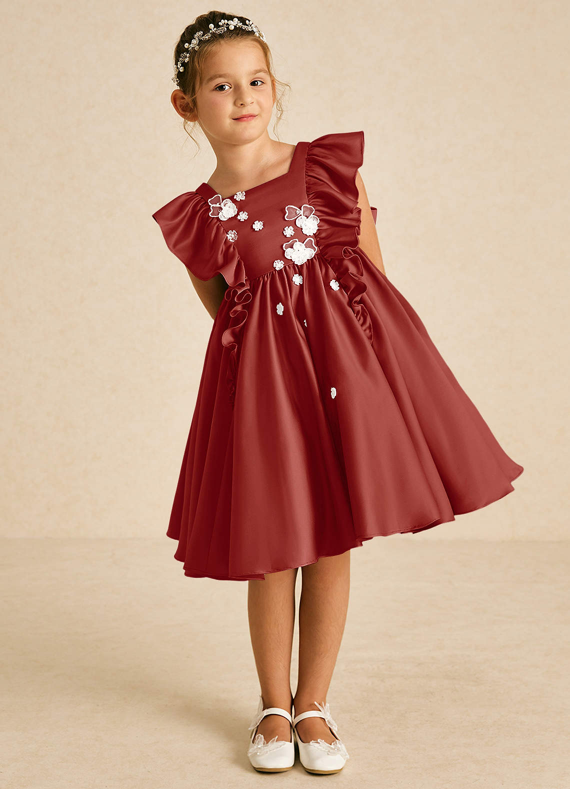 Azazie Sue Ellen Flower Girl Klänningar Klänning A-Linje i Matt satäng Rosett image1