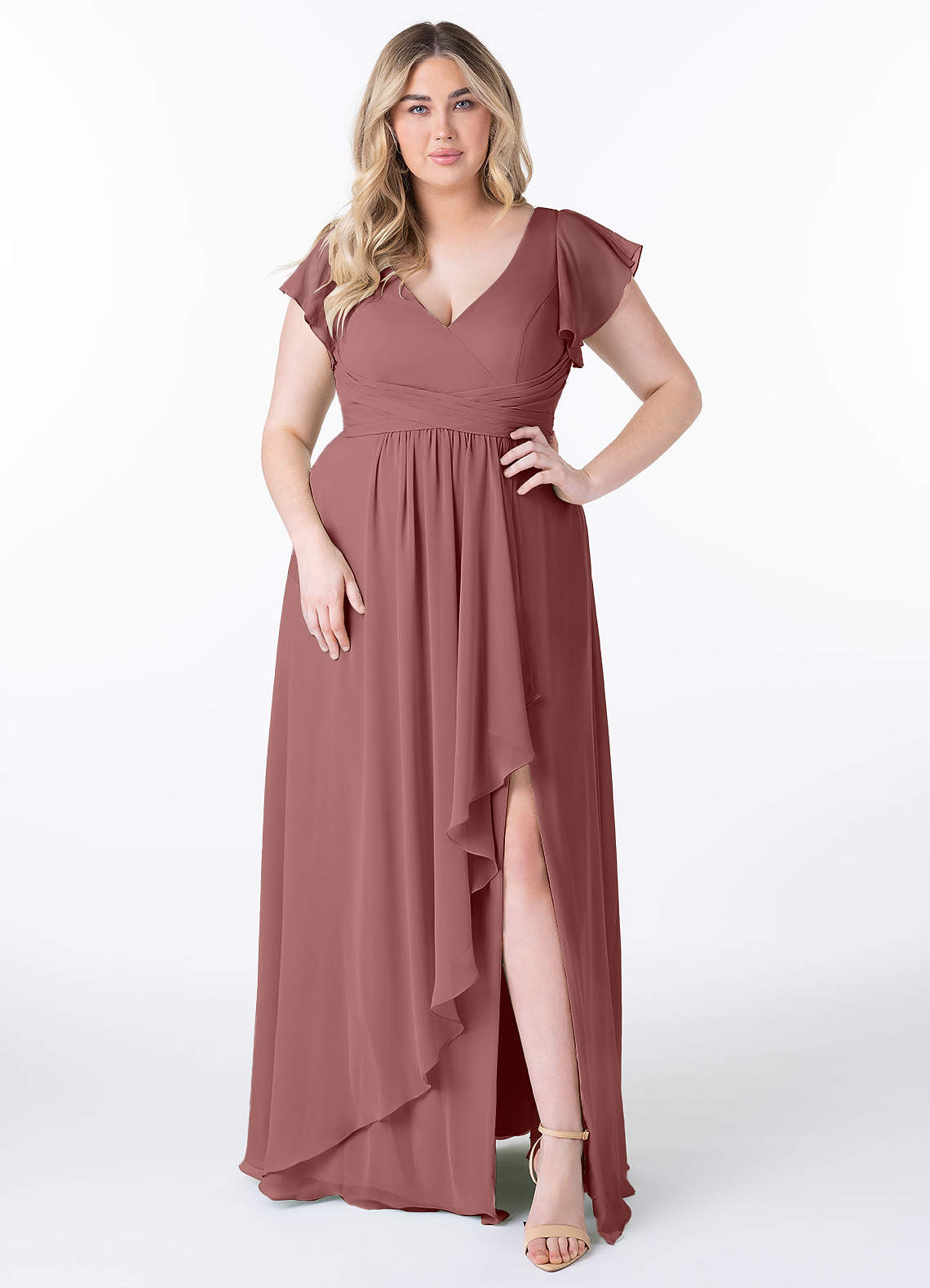 Azazie Omari Bridesmaid Dresses Desert Rose A-Line Chiffon Dress image1