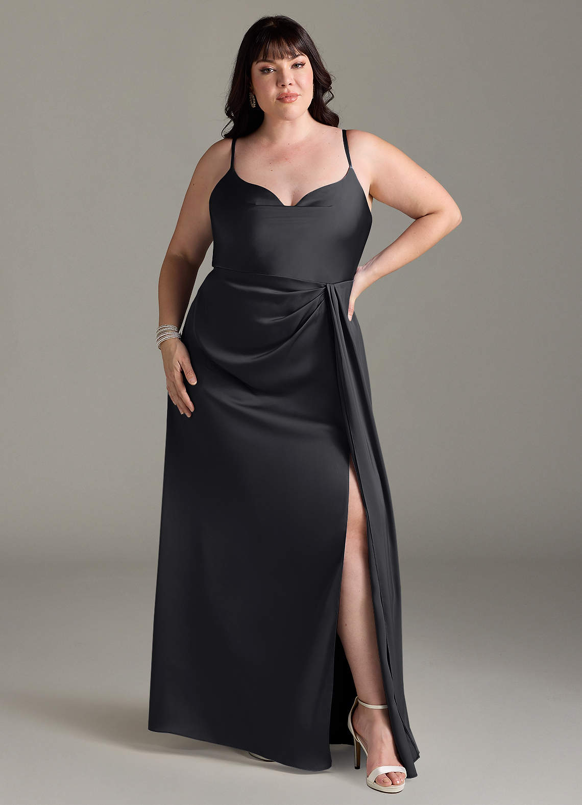 Azazie Brielle Ready to Ship Black Stretch Satin Bridesmaid