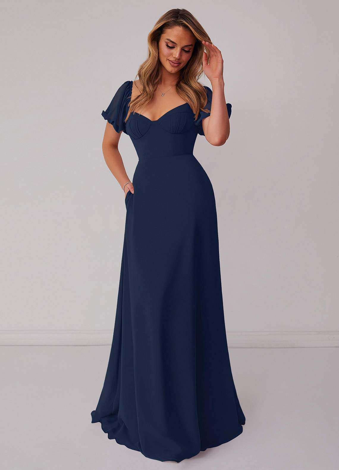 Barbie ♥ Azazie Bridesmaid Dresses Dark Navy A-Line Pleated Chiffon Dress image4