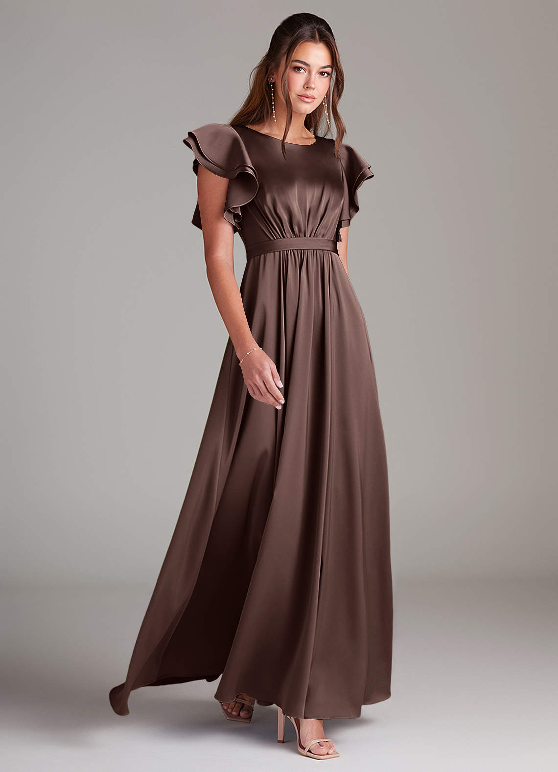 Azazie Daphne Modest Bridesmaid Dresses A-Line Ruched Stretch Satin Floor-Length Dress image2