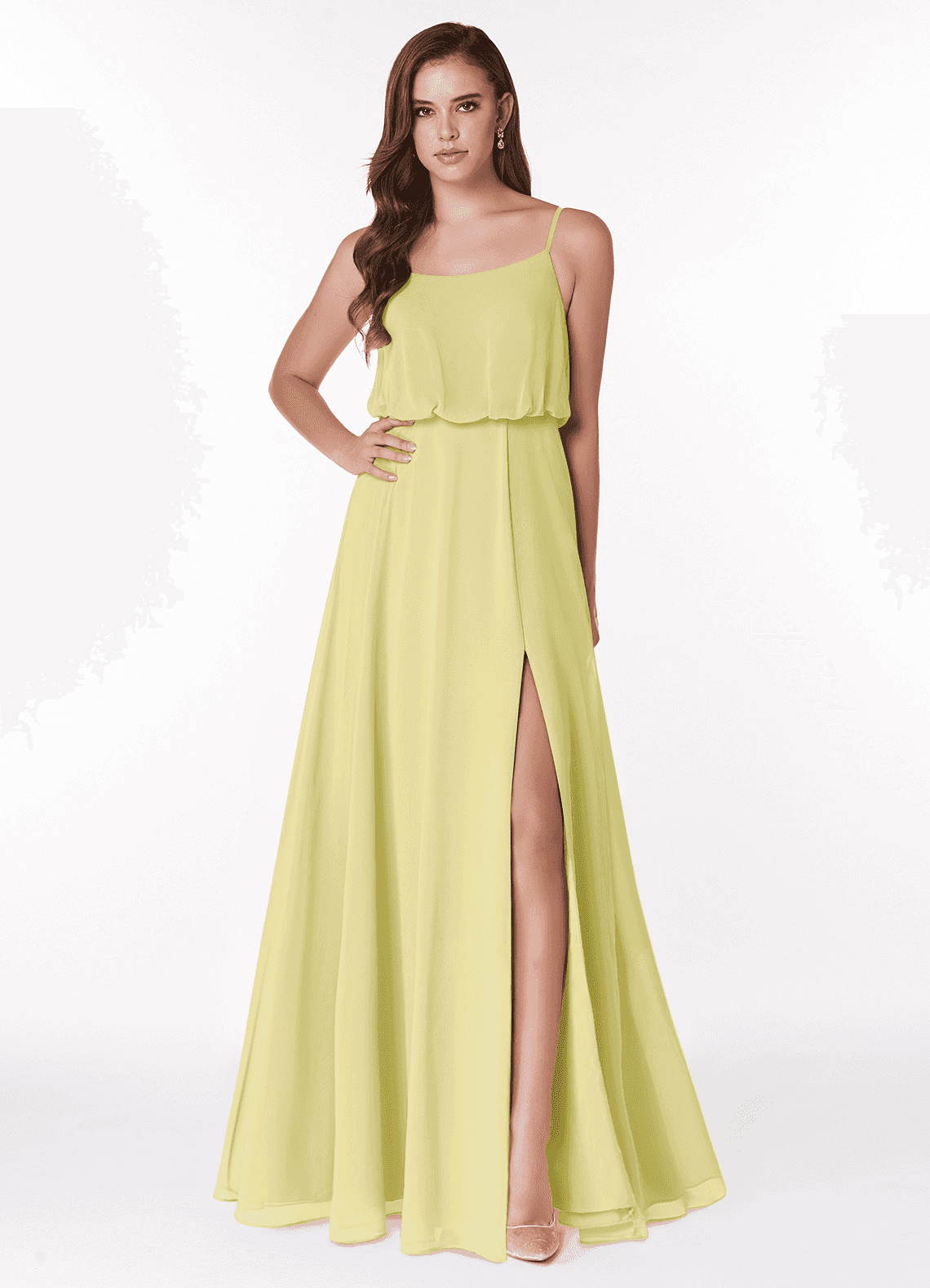 Azazie Lupe Bridesmaid Dresses Lemon Sorbet A-Line Scoop Blouson Chiffon Dress image1