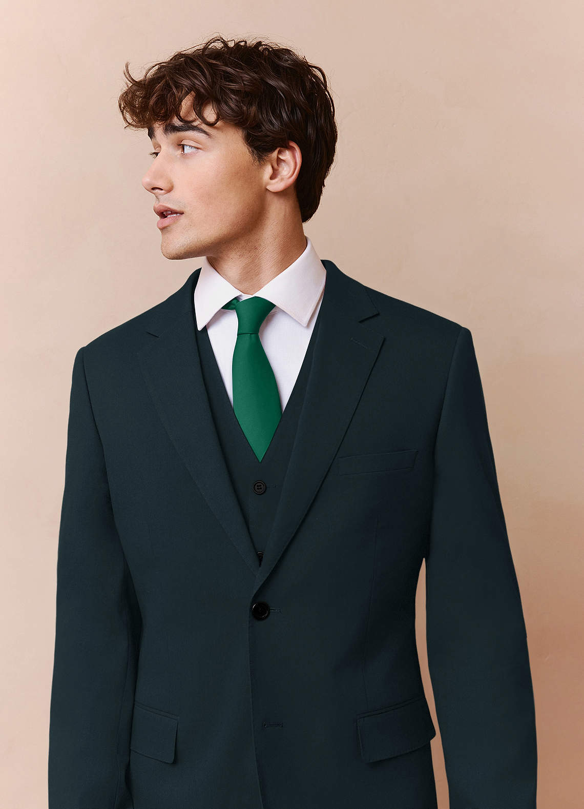 front Savile Dark Green Wool Blend 3-Piece Suit