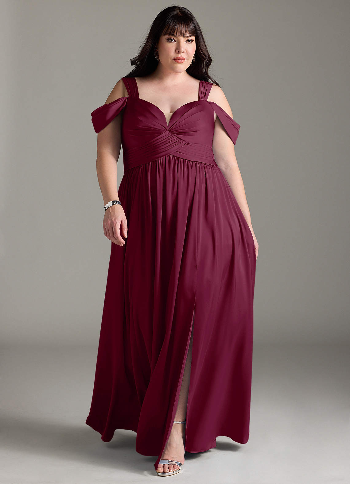 Azazie Lianne Brautjungfernkleider A-Linie Schulterfrei Stretch-Satin Kleid Maulbeerrot image1