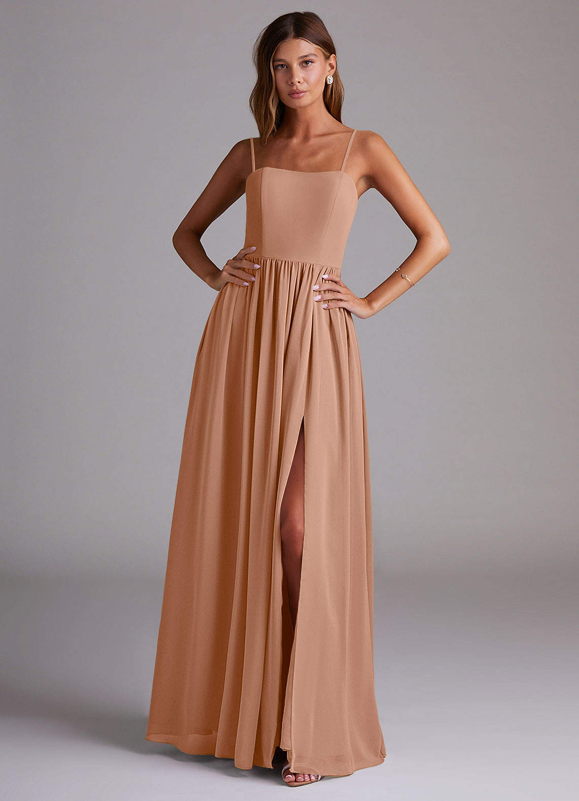 Azazie Calianna Abiti da Damigella Abito Convertibile A-Line in Chiffon a Spalla Scoperta Champagne Rosa image1