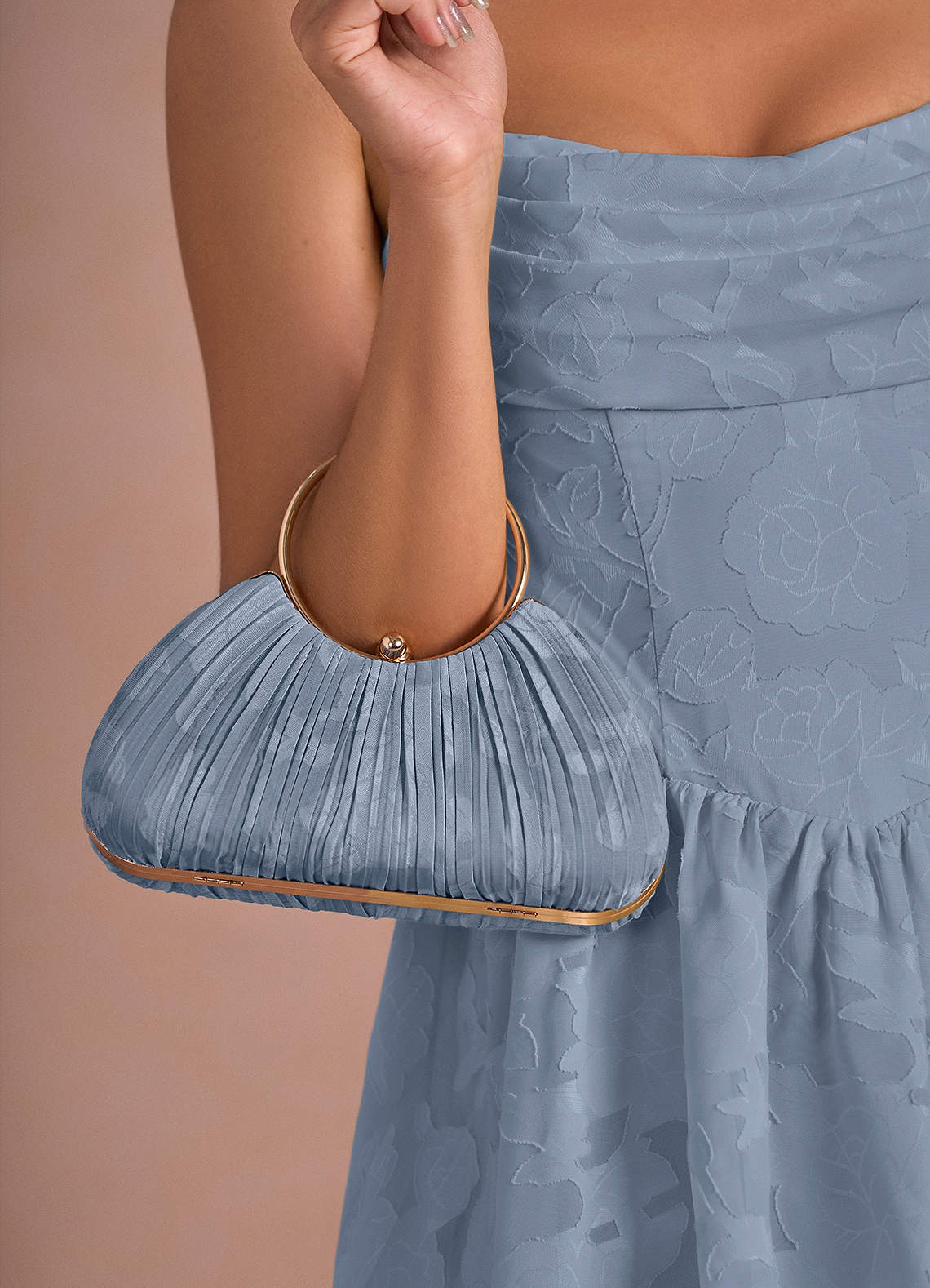 front Matching Color Floral Burnout Pleated Handbag