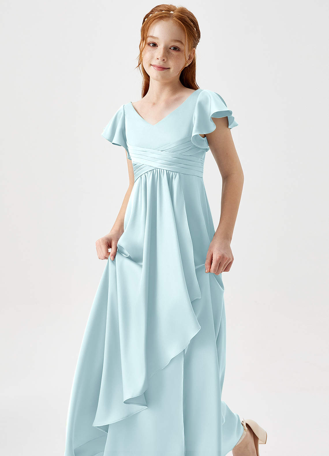 cloudy blue bridesmaid dresses Azazie Omari Junior Black CARDIGAN DRESS SET arangetram length Back Details Size:15.5 32/33